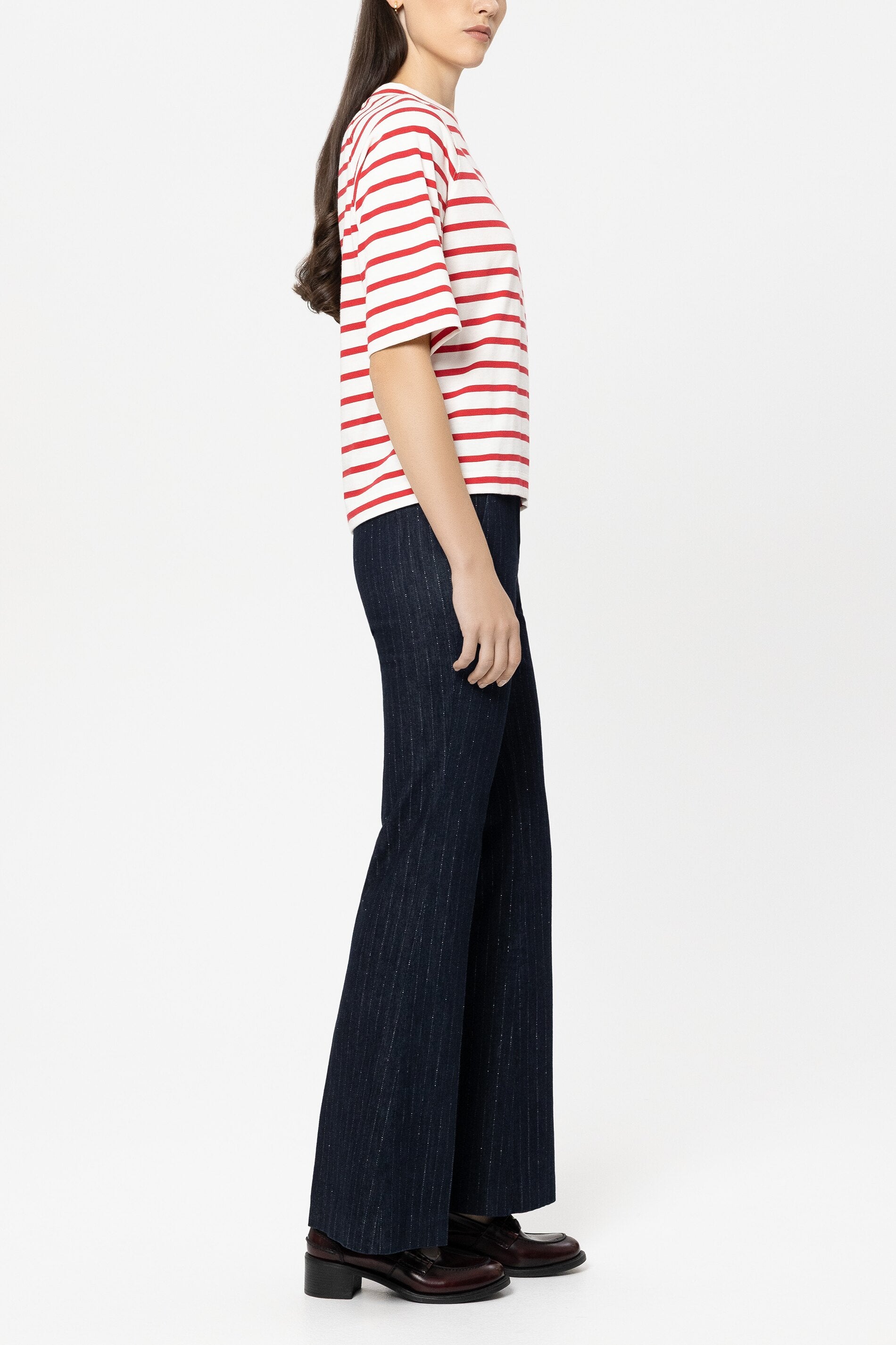 Pinstripe-Bootleg-Denim - denim blue - Standard | Model Seite