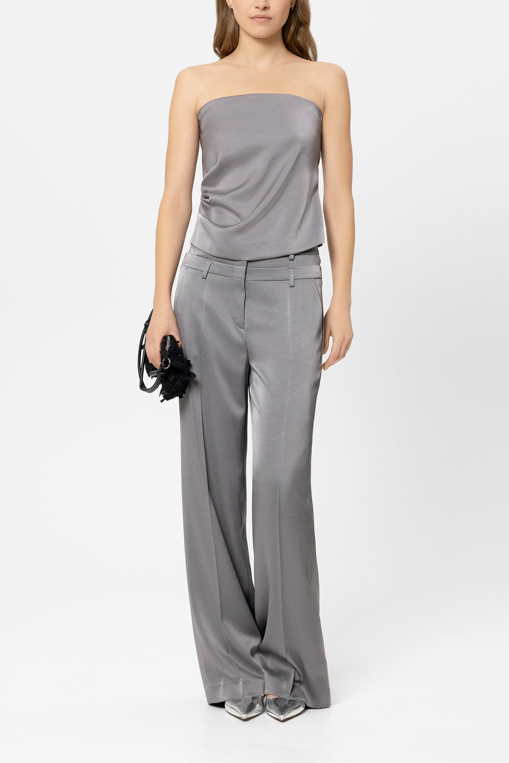 Wideleg pants with double waistband - platinum - Standard