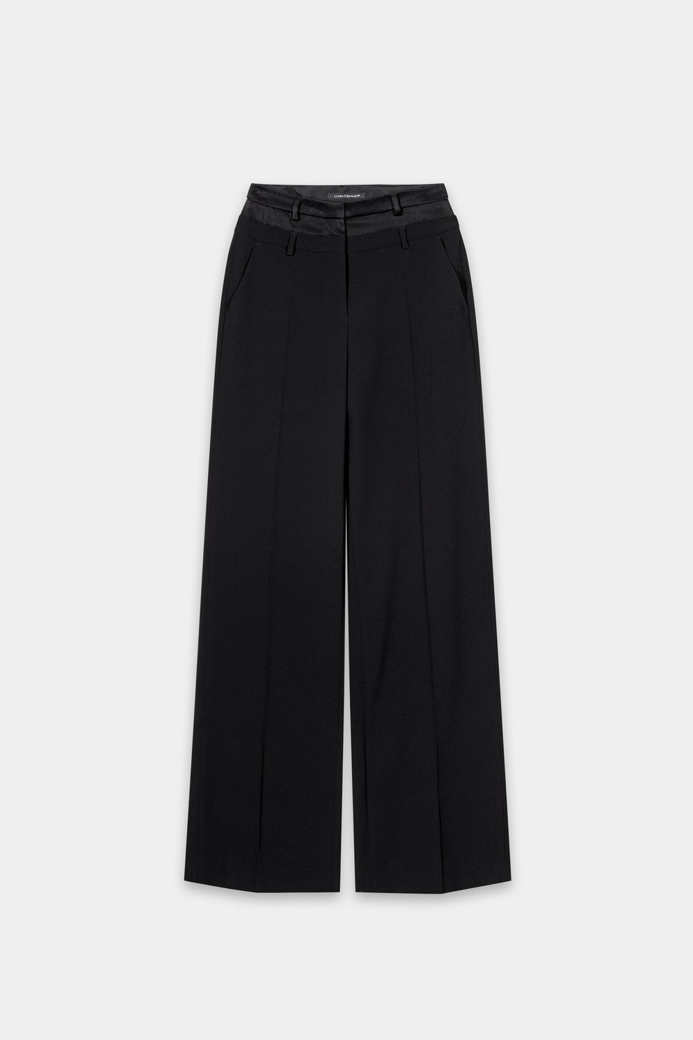 Wideleg pants with double waistband - black - Standard