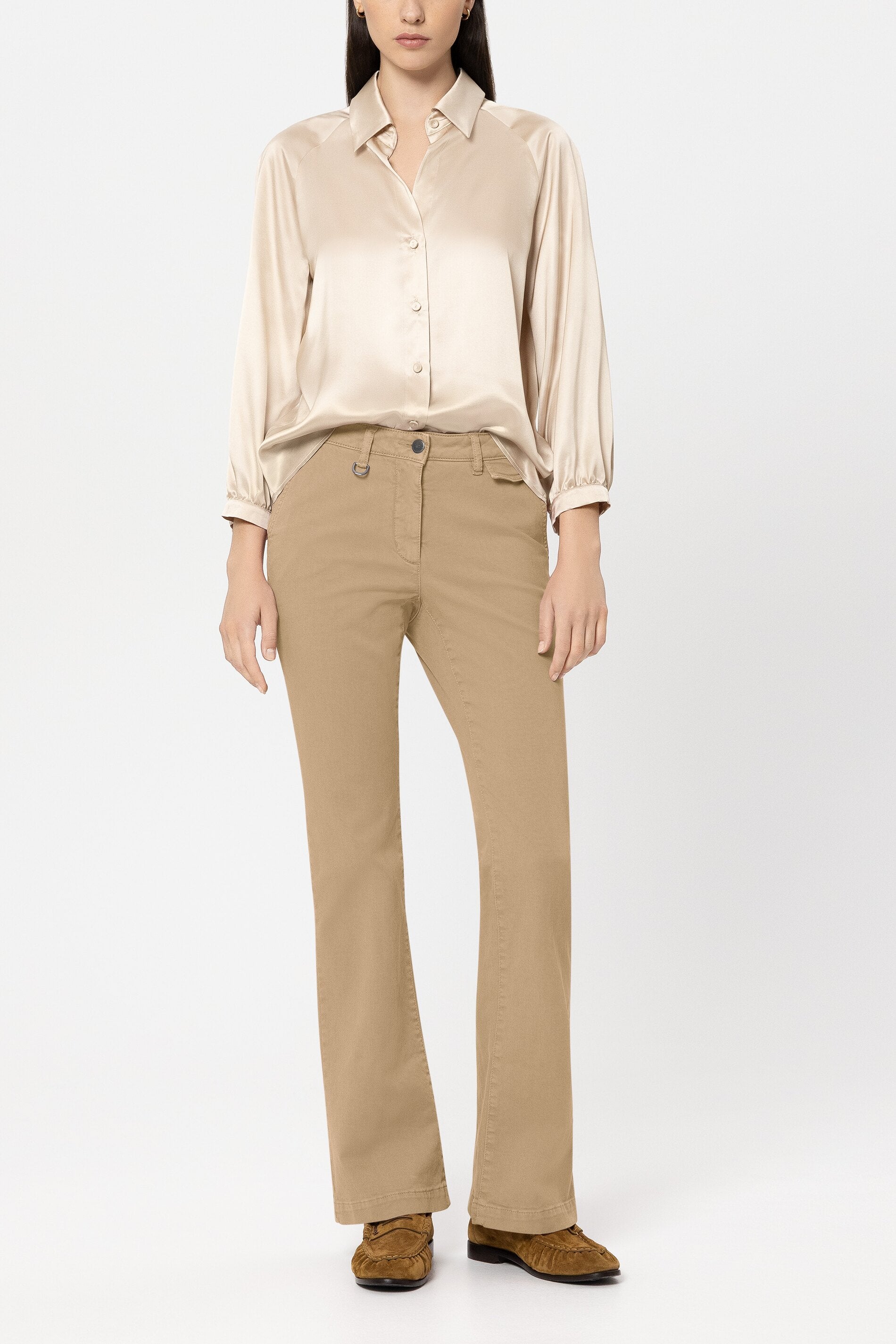 Authentic-Flared-Denim - golden camel - Standard | Model Front