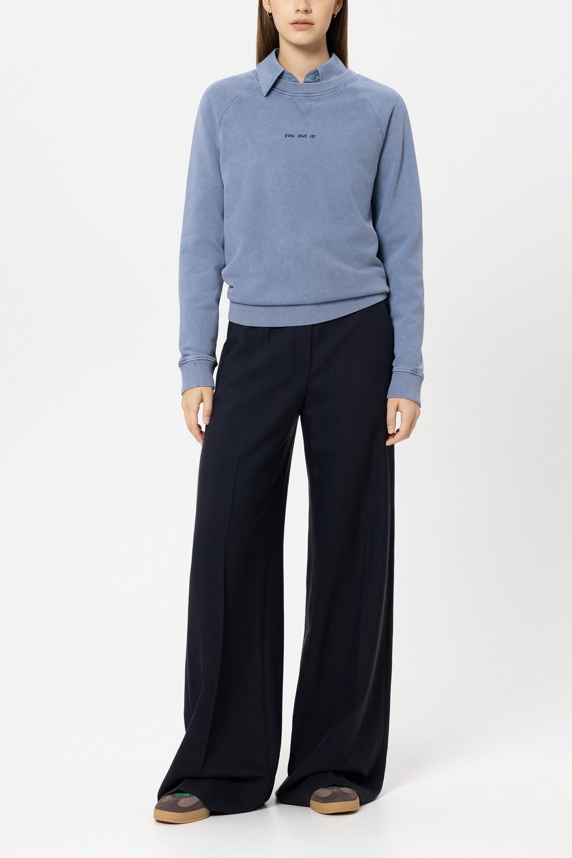 Gabardine-Wideleg-Pants - navy blue