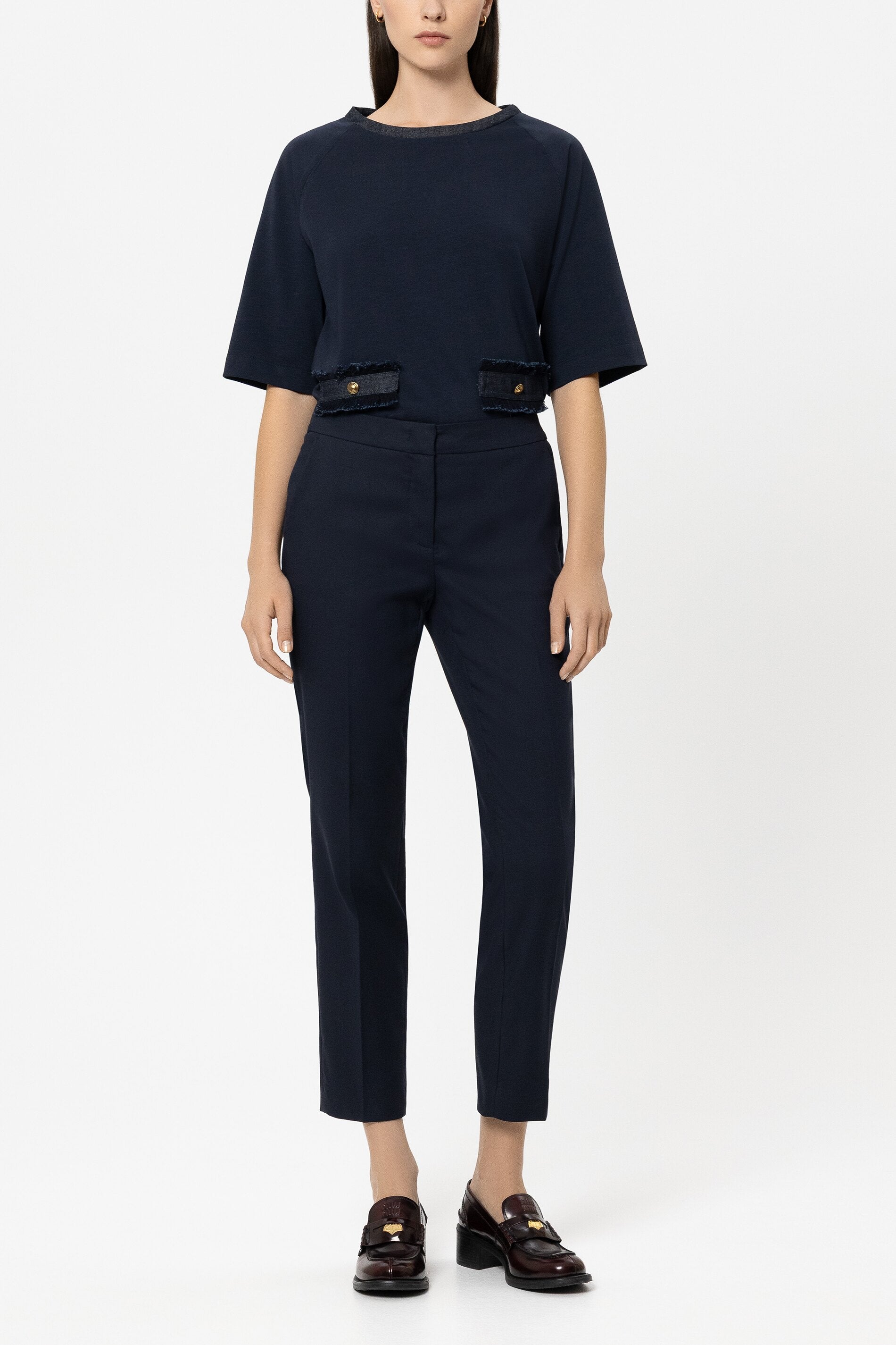 Gabardine slim-tailored pants - navy blue - Standard
