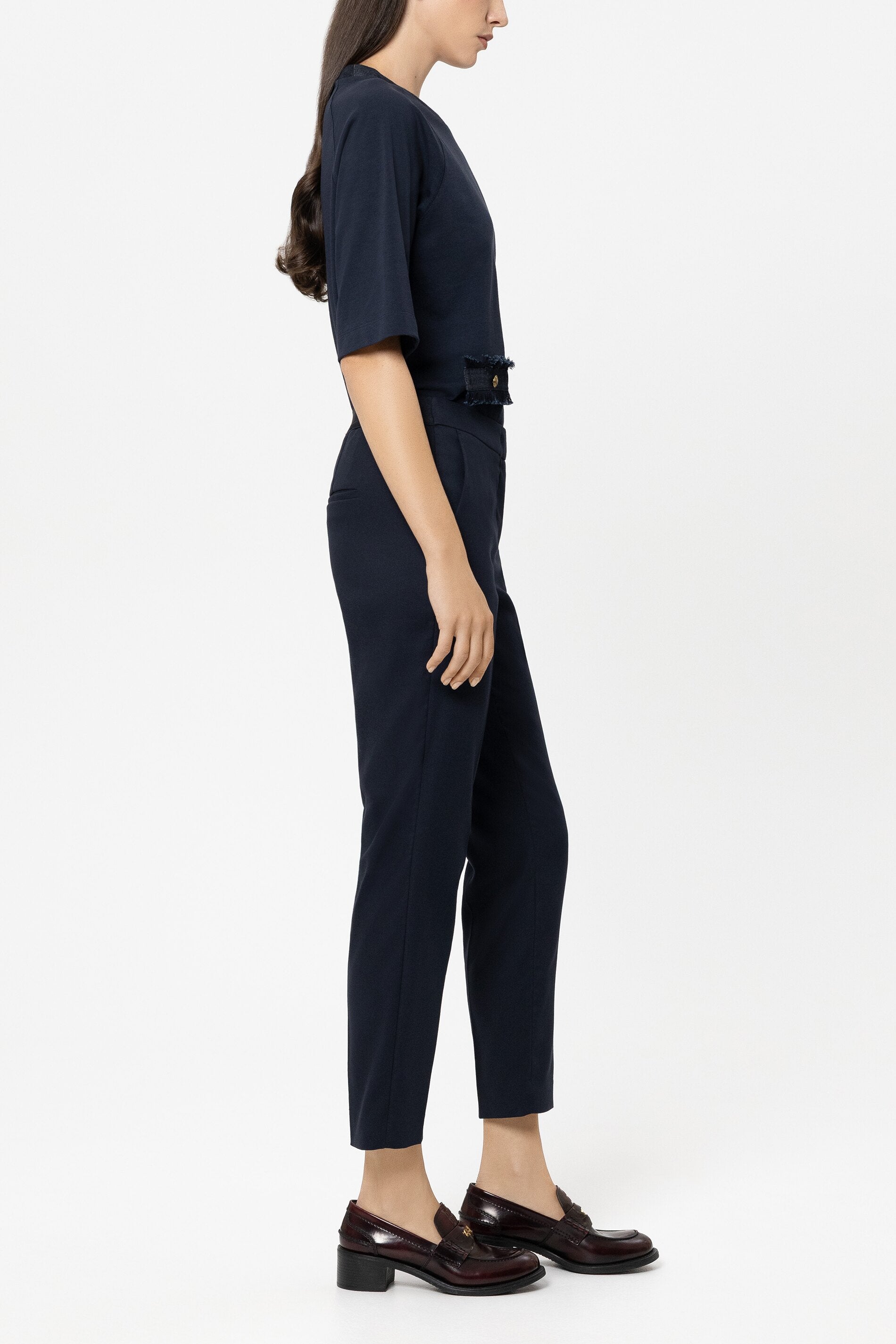 Gabardine slim-tailored pants - navy blue - Standard