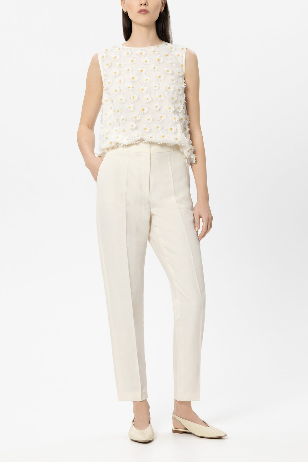 Pantalon conique en lin mélangé - milk - Standard