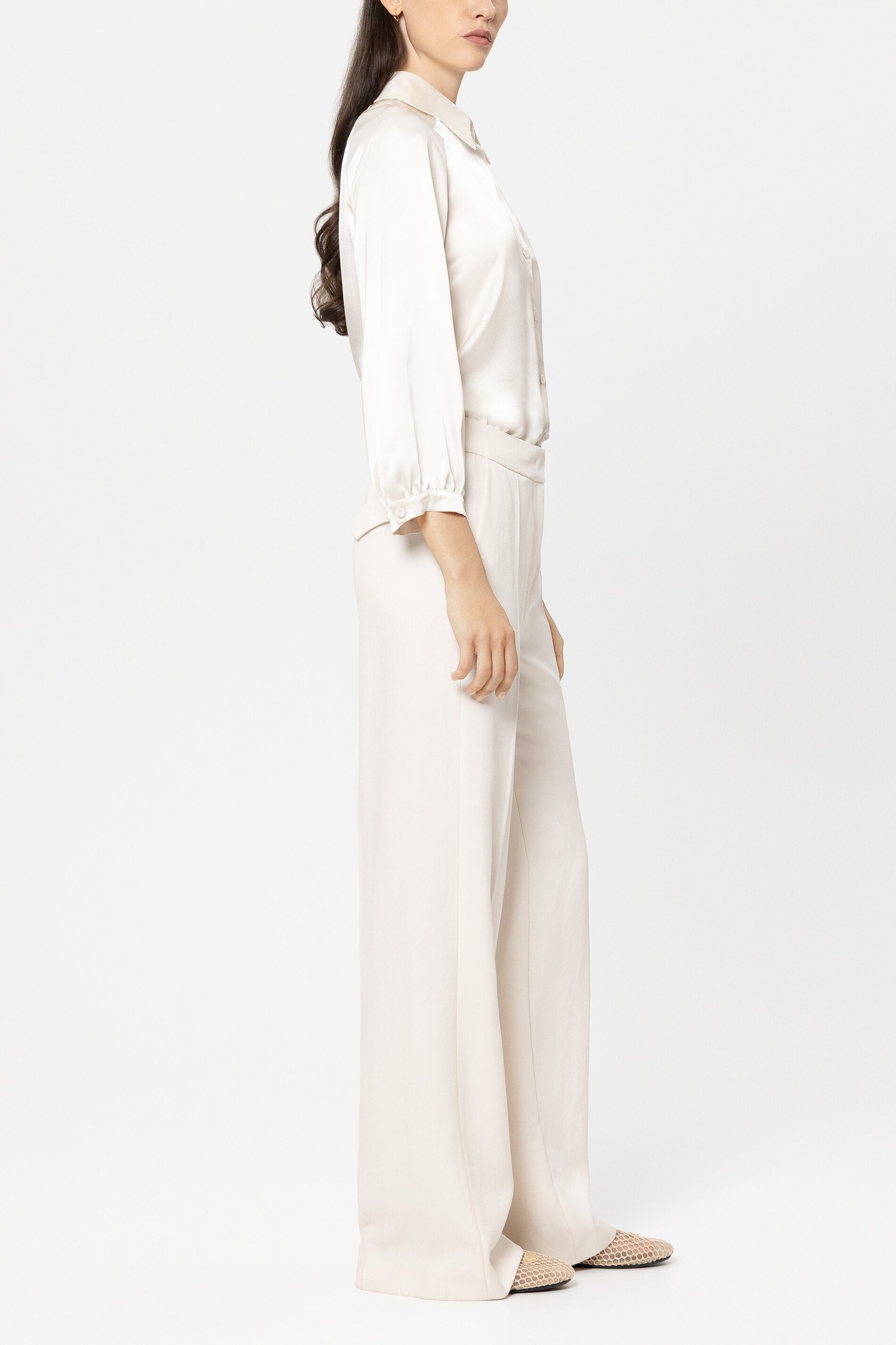 Twill-Wideleg-Pants - cream - Standard | Model Seite