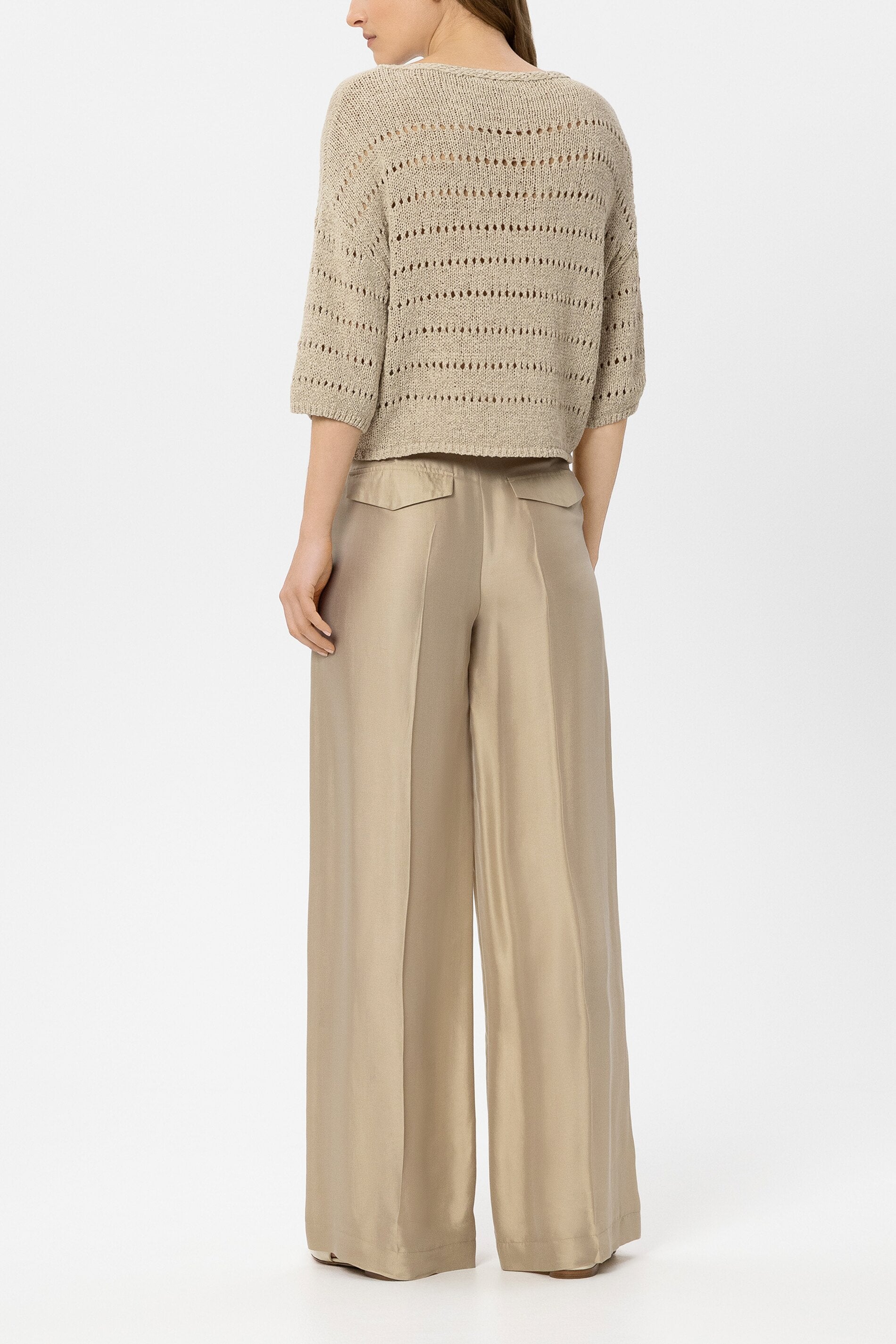 Wideleg-Pants aus Seiden-Mix - sand - Standard | Model Rück