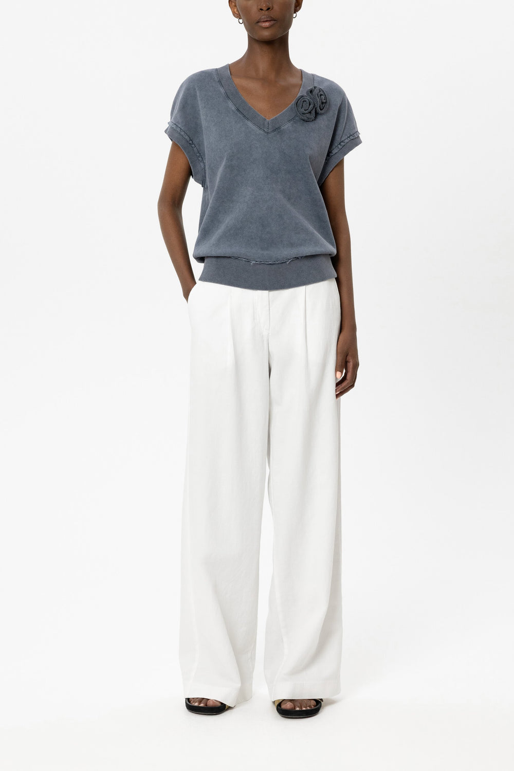 Wideleg-Chino aus Leinen-Mix - white - Standard