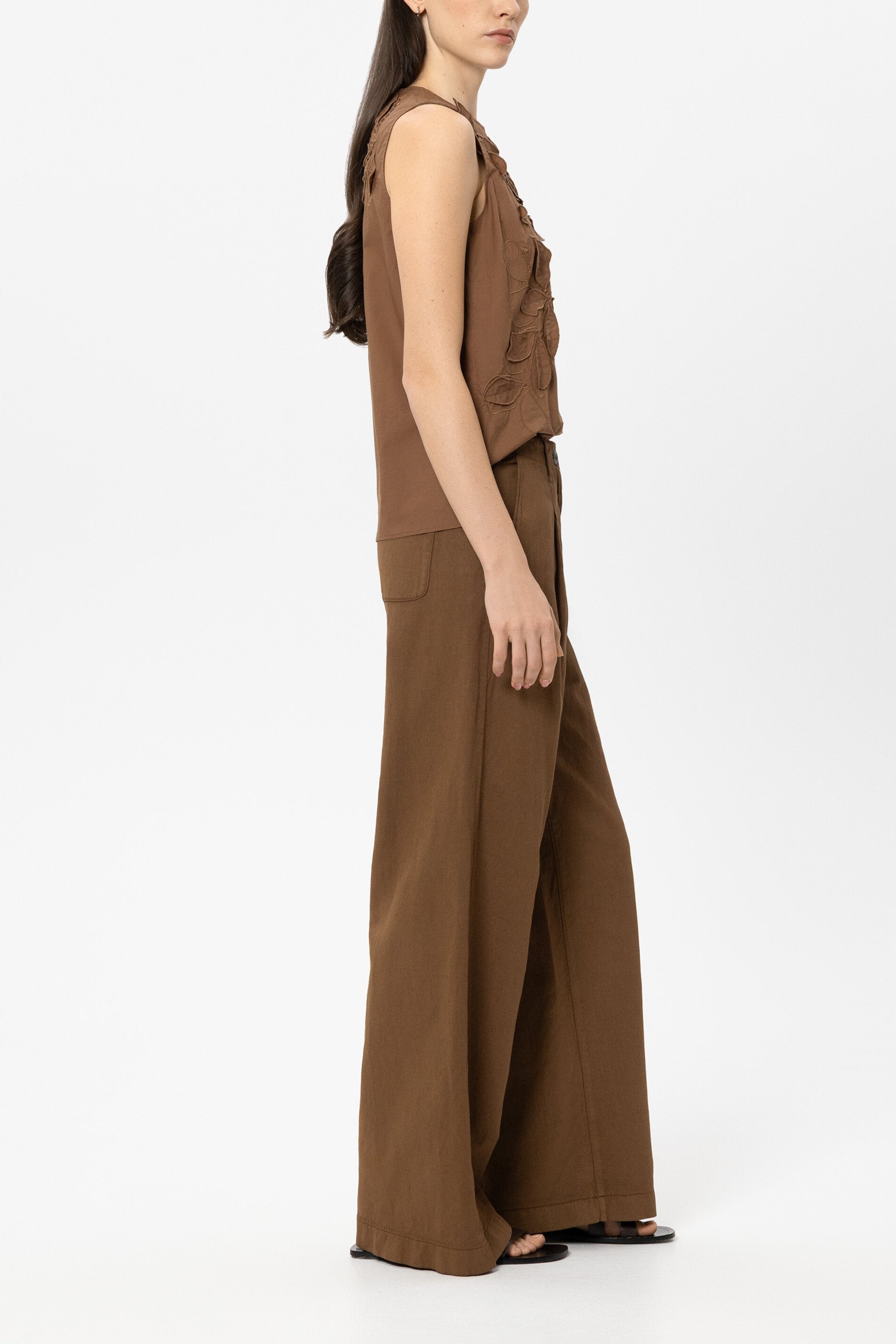 Wide-leg chino in linen blend - dark terracotta - Standard