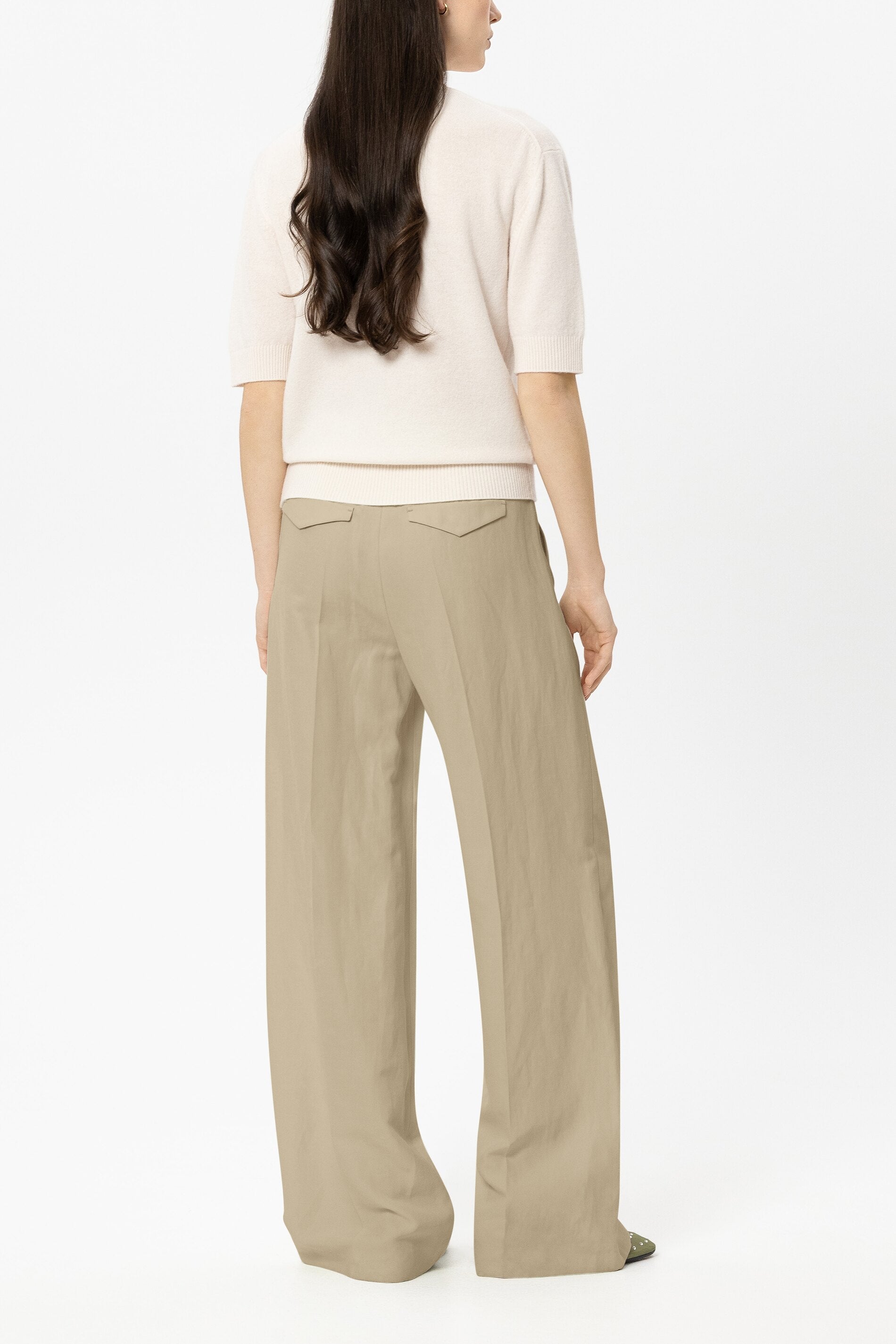 Wideleg-Pants aus Leinen-Mix - sand - Standard | Model Rück