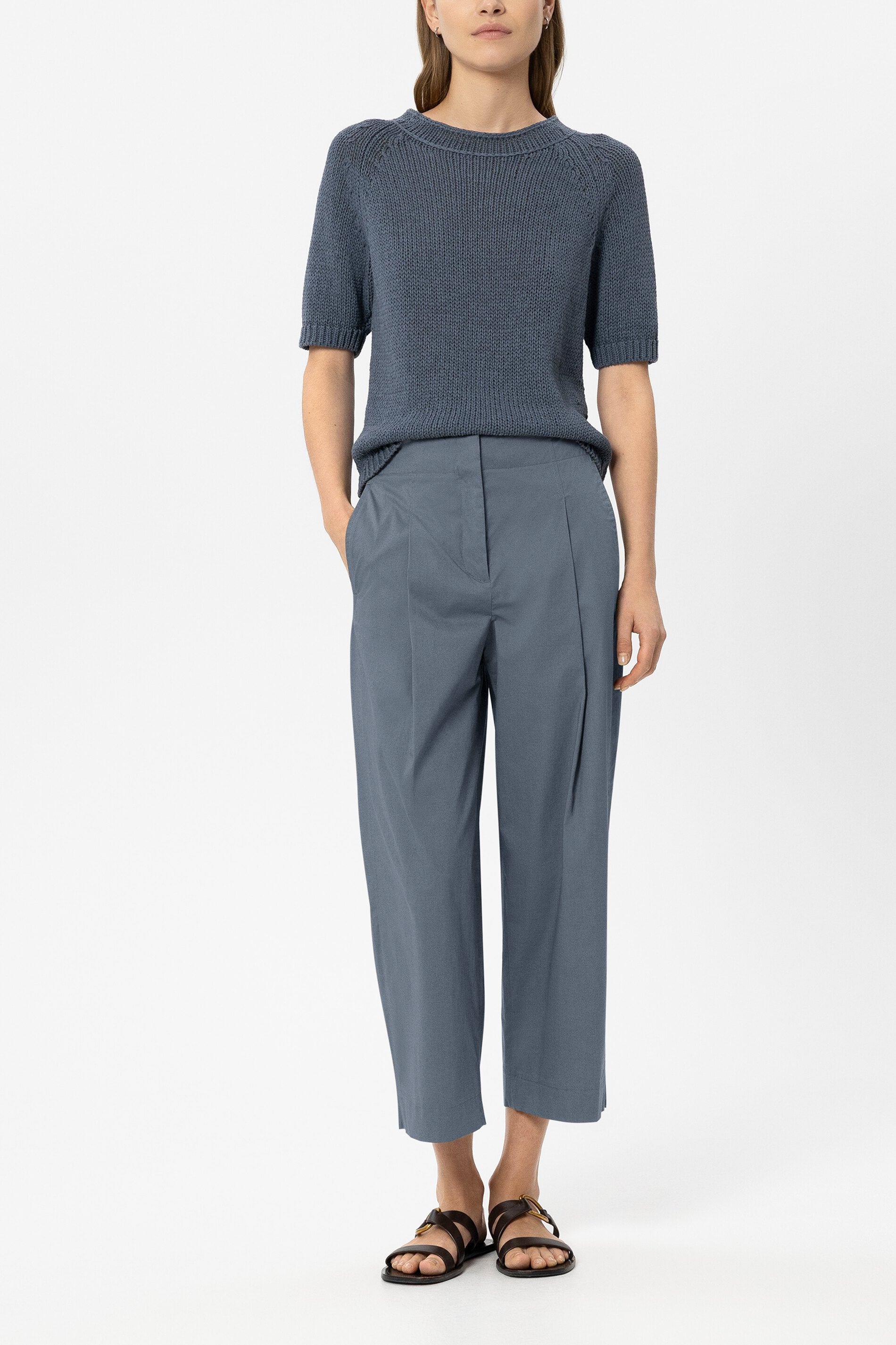 Gabardine-Tapered-Pants - tinted blue - Standard | Model Front