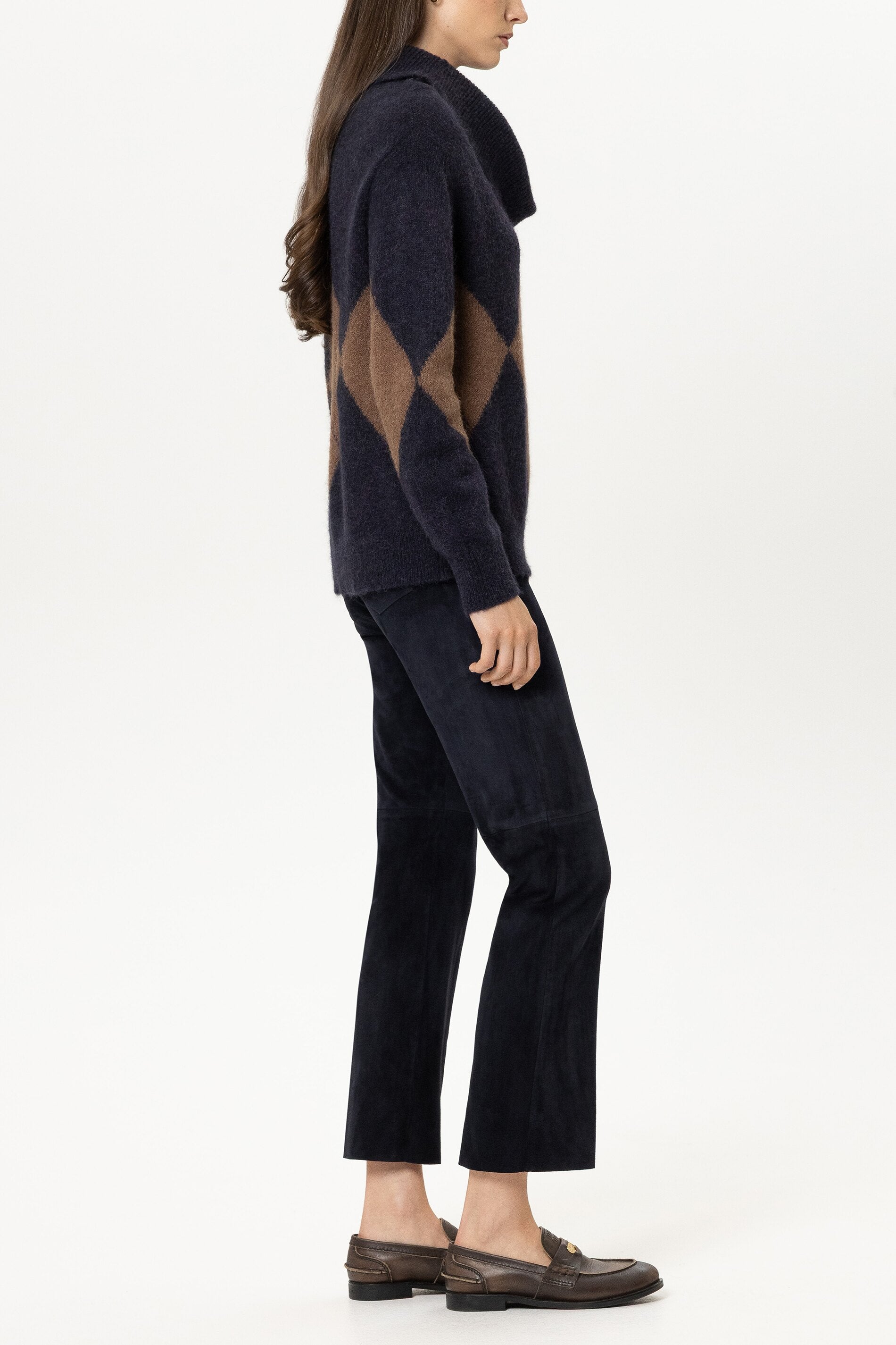 Veloursleder-Straightleg-Pants - winter navy - Standard | Model Seite