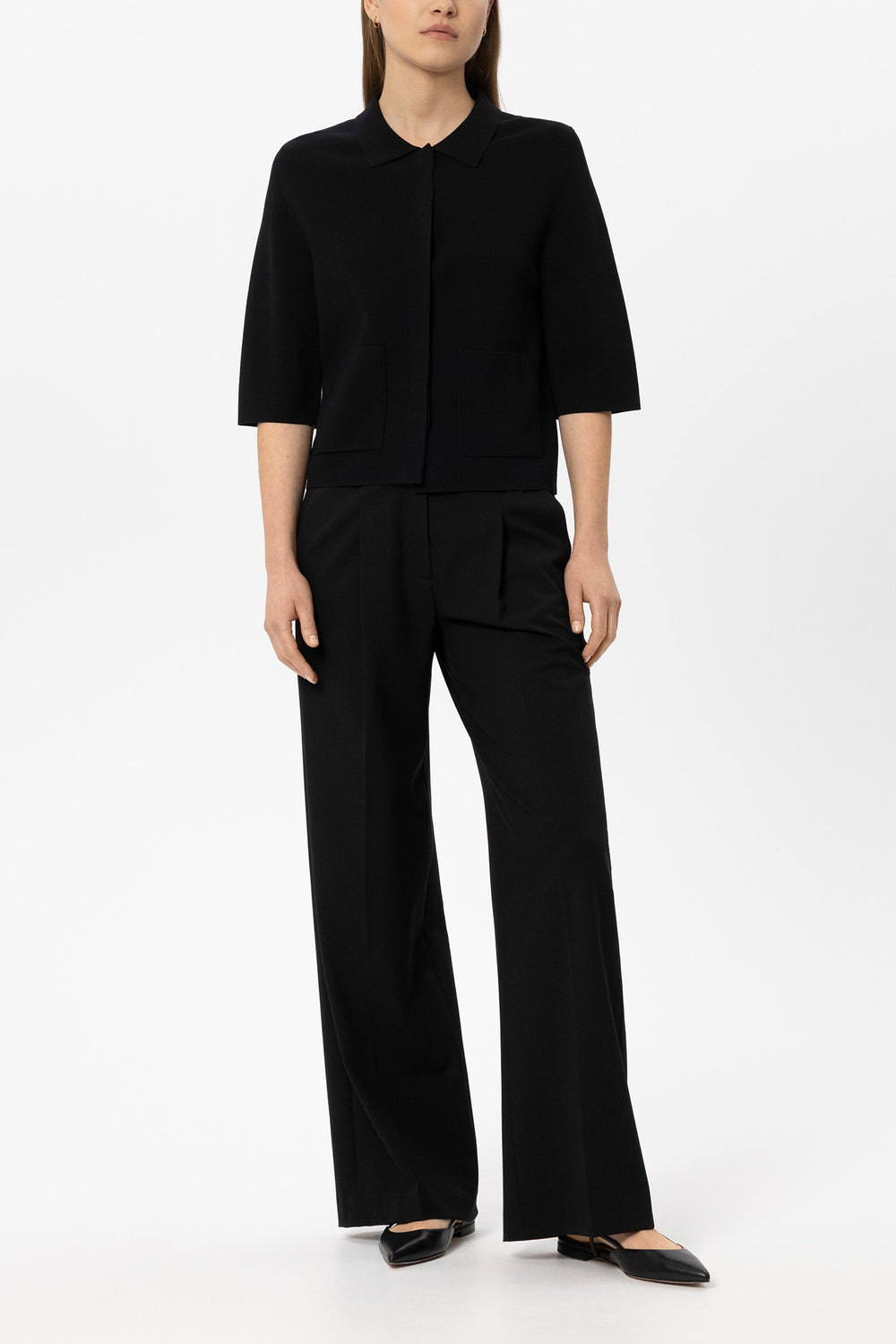 Wideleg-Pants mit Bundfalten - black - Standard