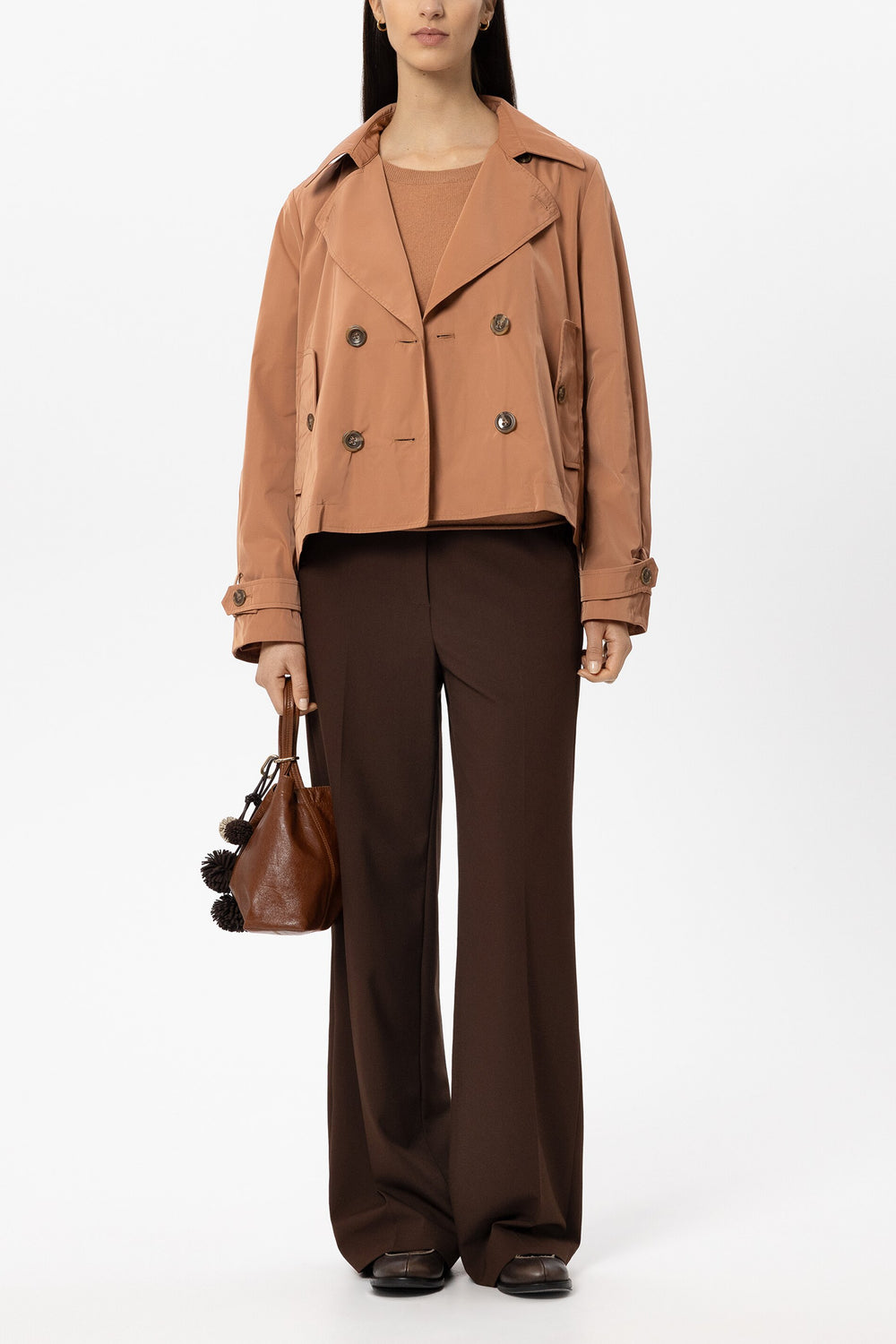 Wideleg-Pants mit Bundfalten - marone - Standard