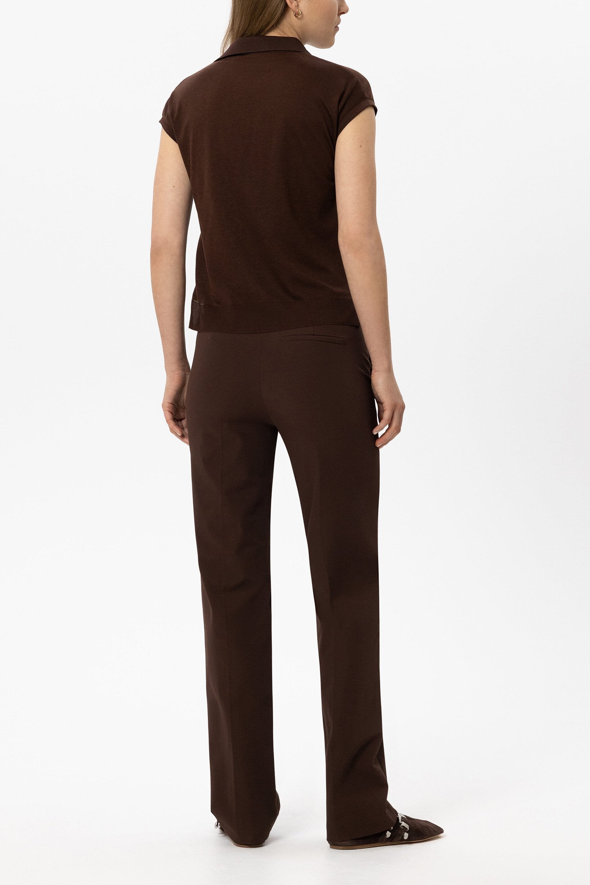 Stretch-Pants mit Bunddetails - marone - Standard | Model Rück