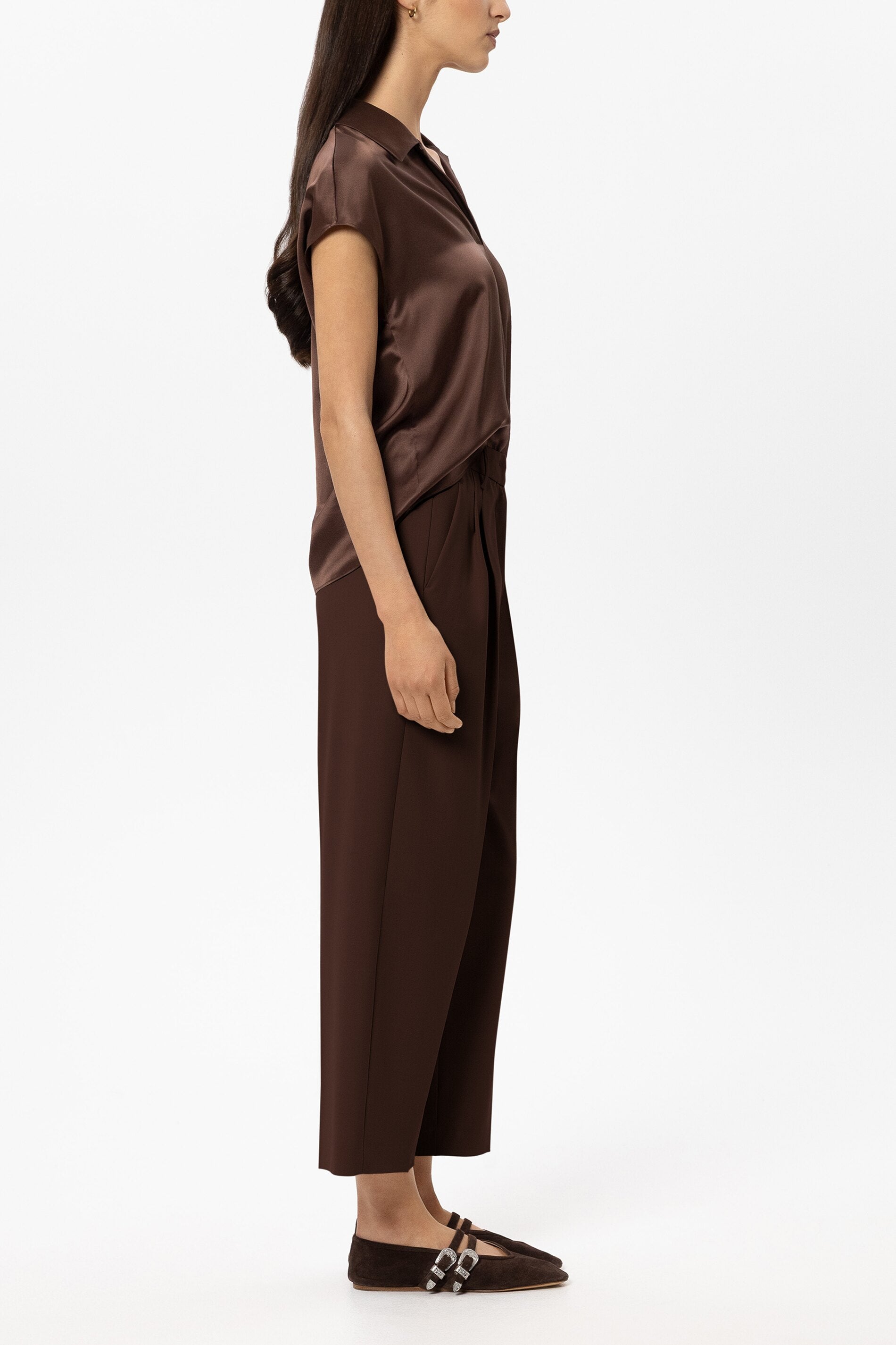 Tapered-Pants mit Bundfalten - marone - Standard | Model Seite
