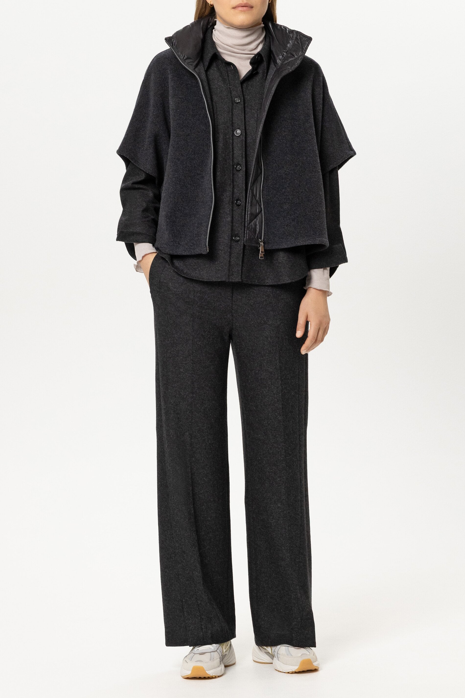 Flanell-Wideleg-Pants - anthracite - Standard | Model Front