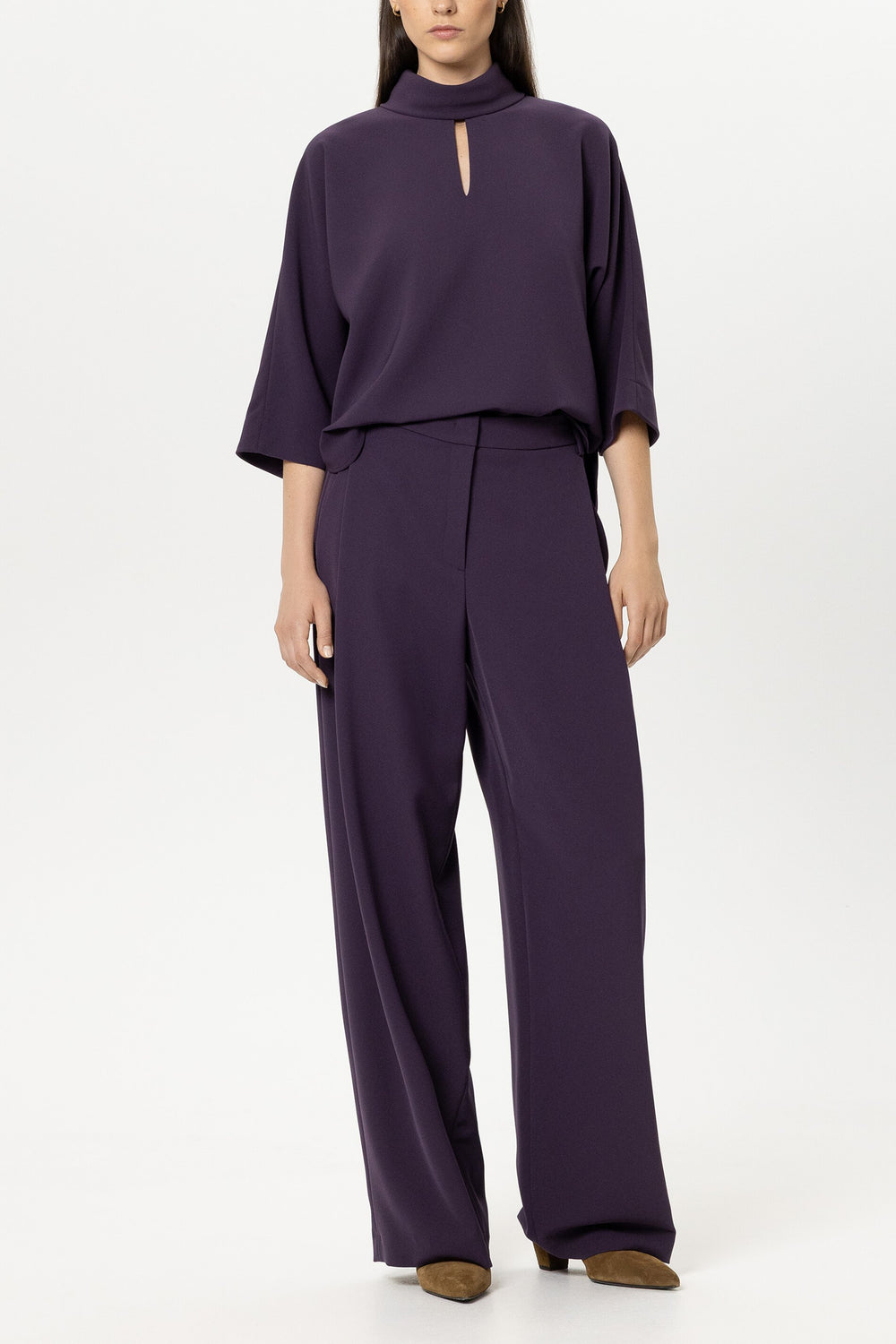 Wideleg-Pants mit Bundfalten - plum - Standard