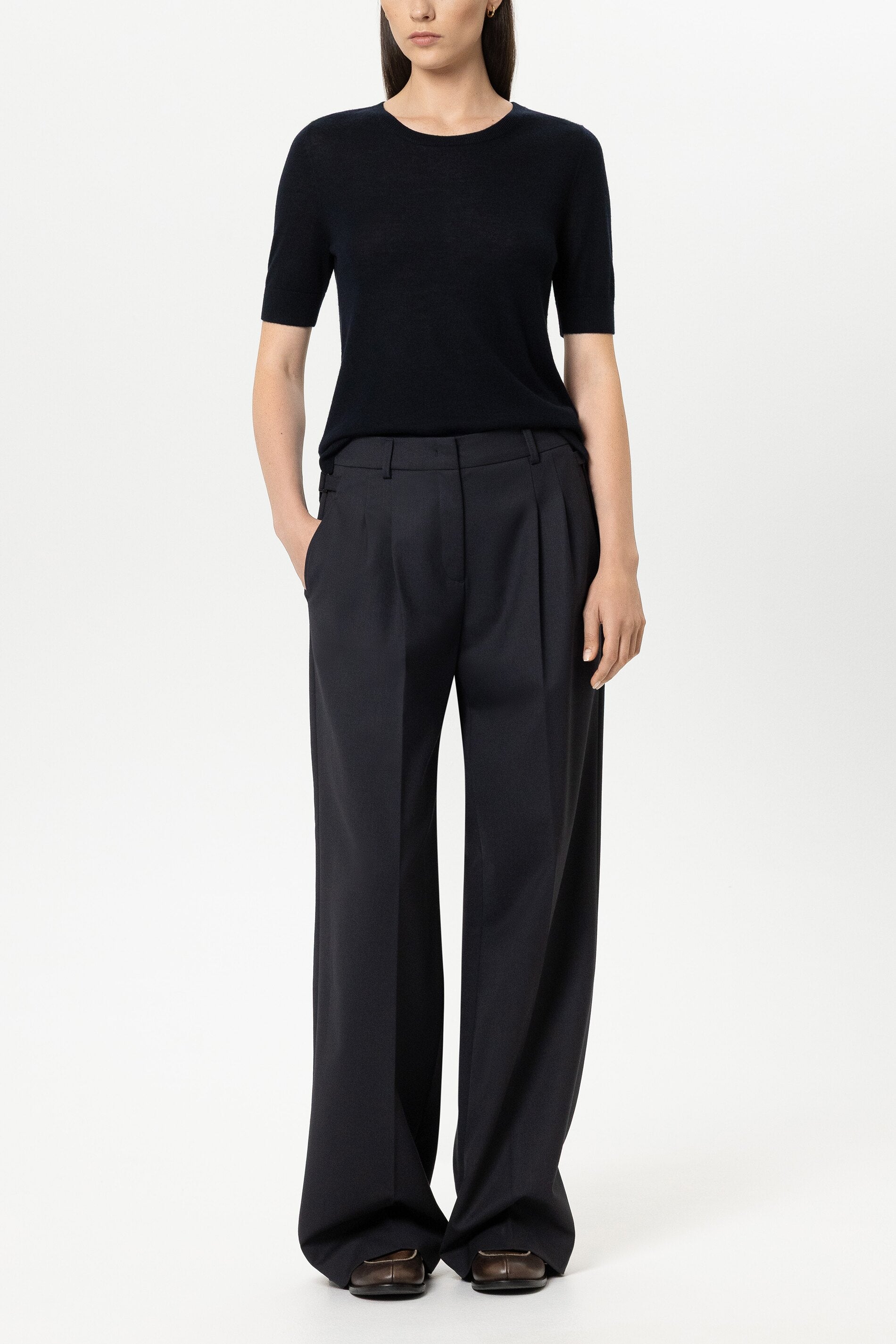 Wideleg-Pants aus Woll-Mix - winter navy - Standard | Model Front