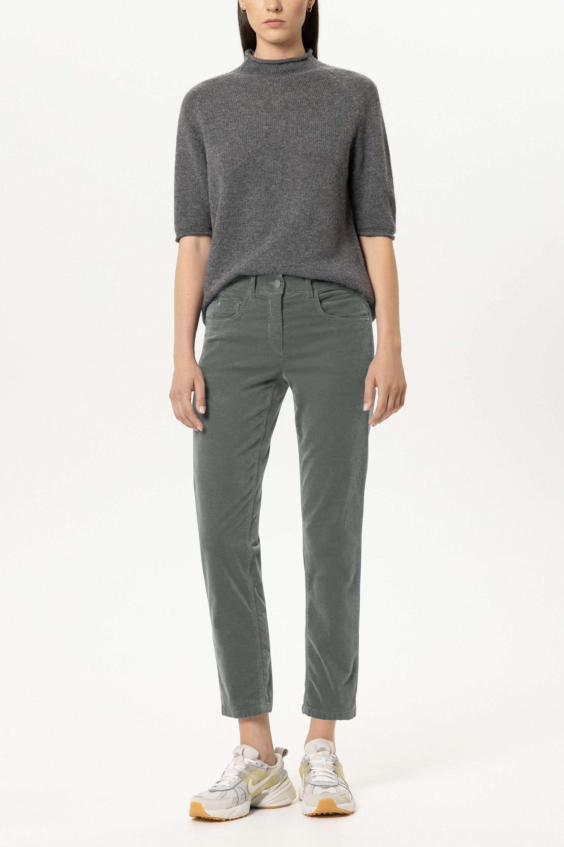 Skinny-Velvet-Pants - heather grey - Standard | Model Front