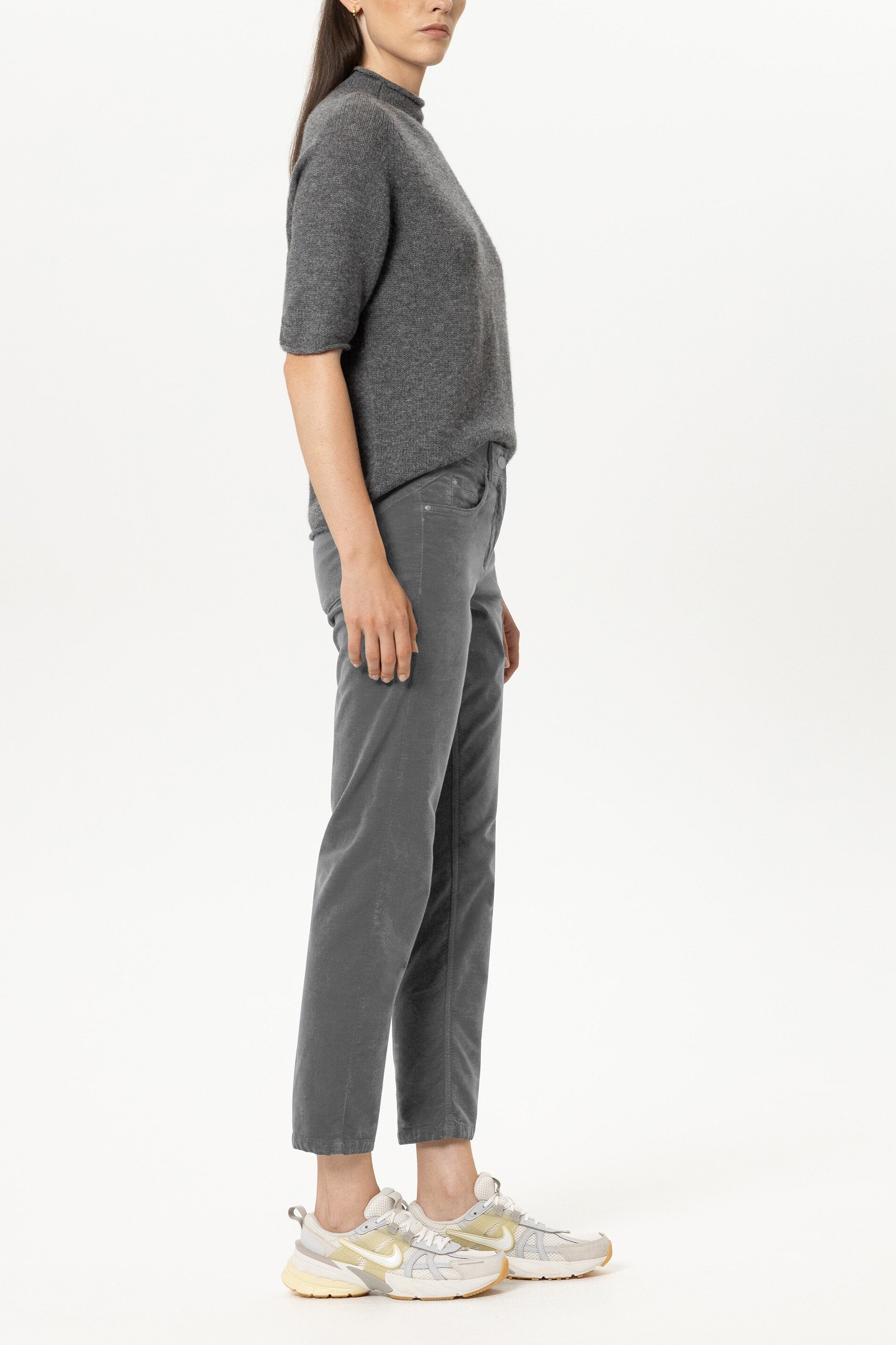 Skinny-Velvet-Pants - heather grey - Standard | Model Seite