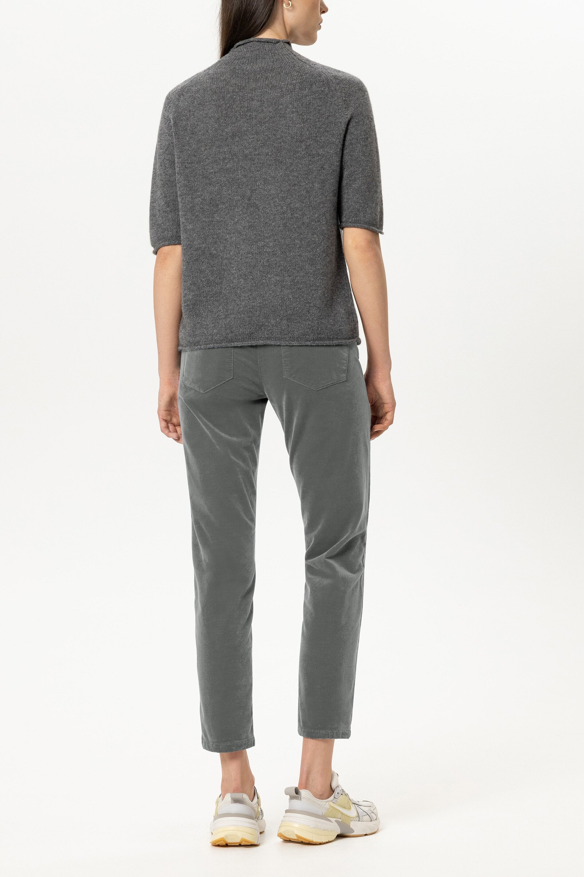 Skinny-Velvet-Pants - heather grey - Standard | Model Rück