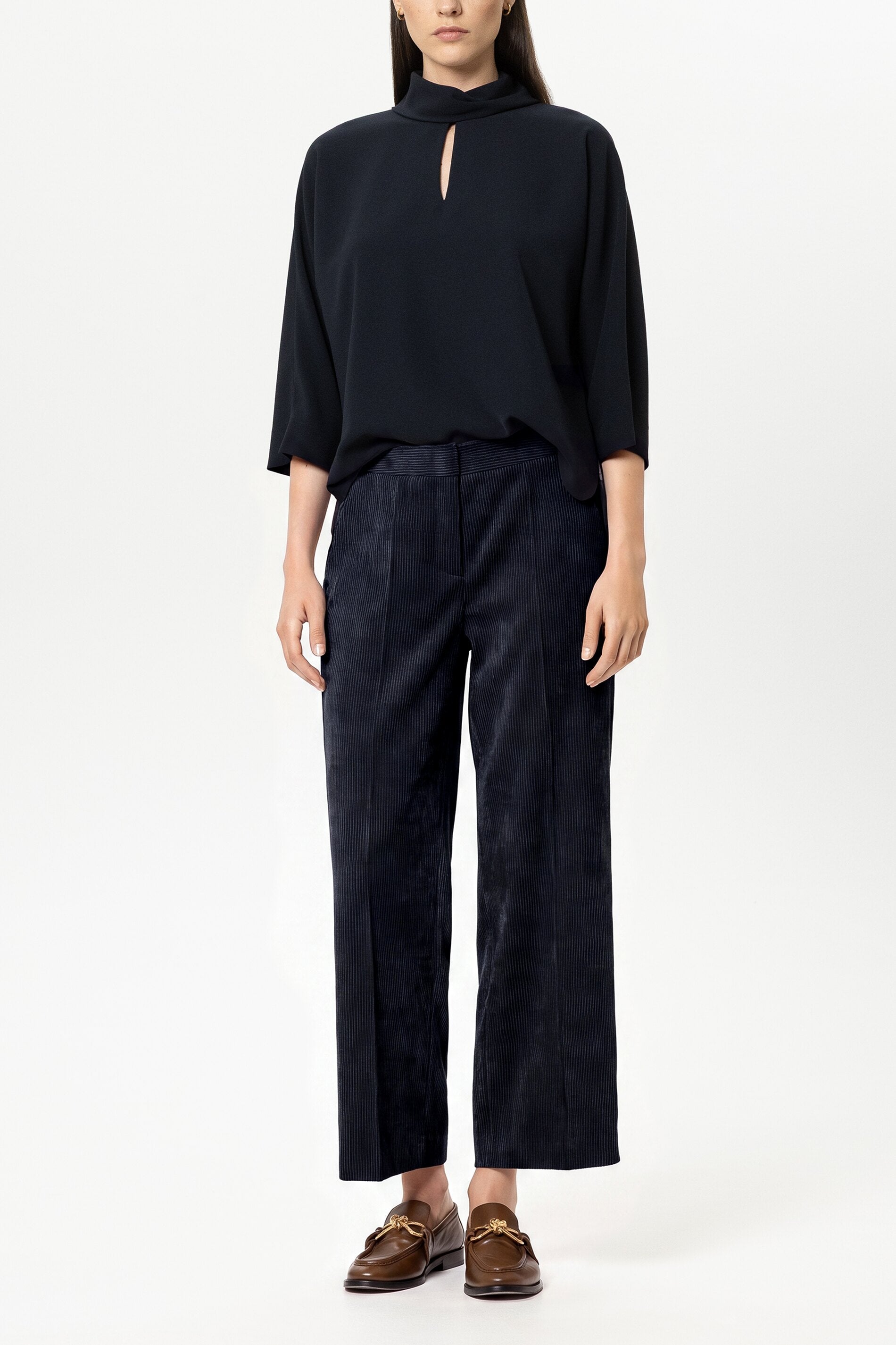Cord-Wideleg-Pants - winter navy - Standard | Model Front