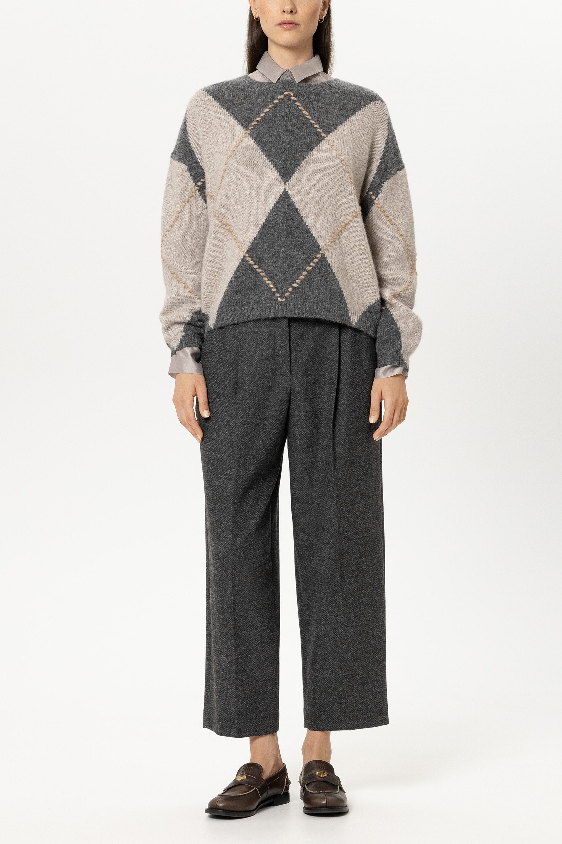 Tapered-Pants aus Punto-Milano - anthracite - Standard | Model Front