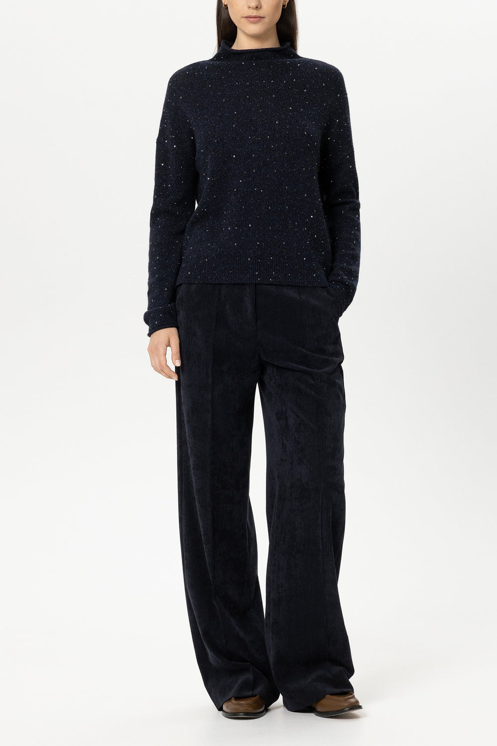 Corduroy wide-leg pants - winter navy - Standard