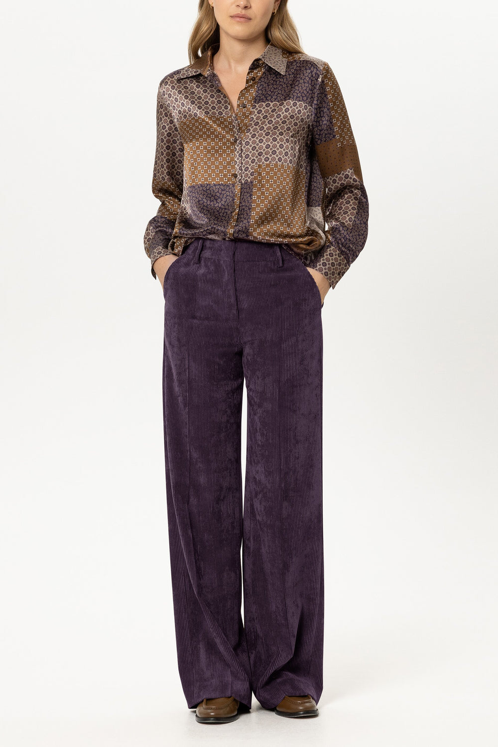 Corduroy wide-leg pants - plum - Standard