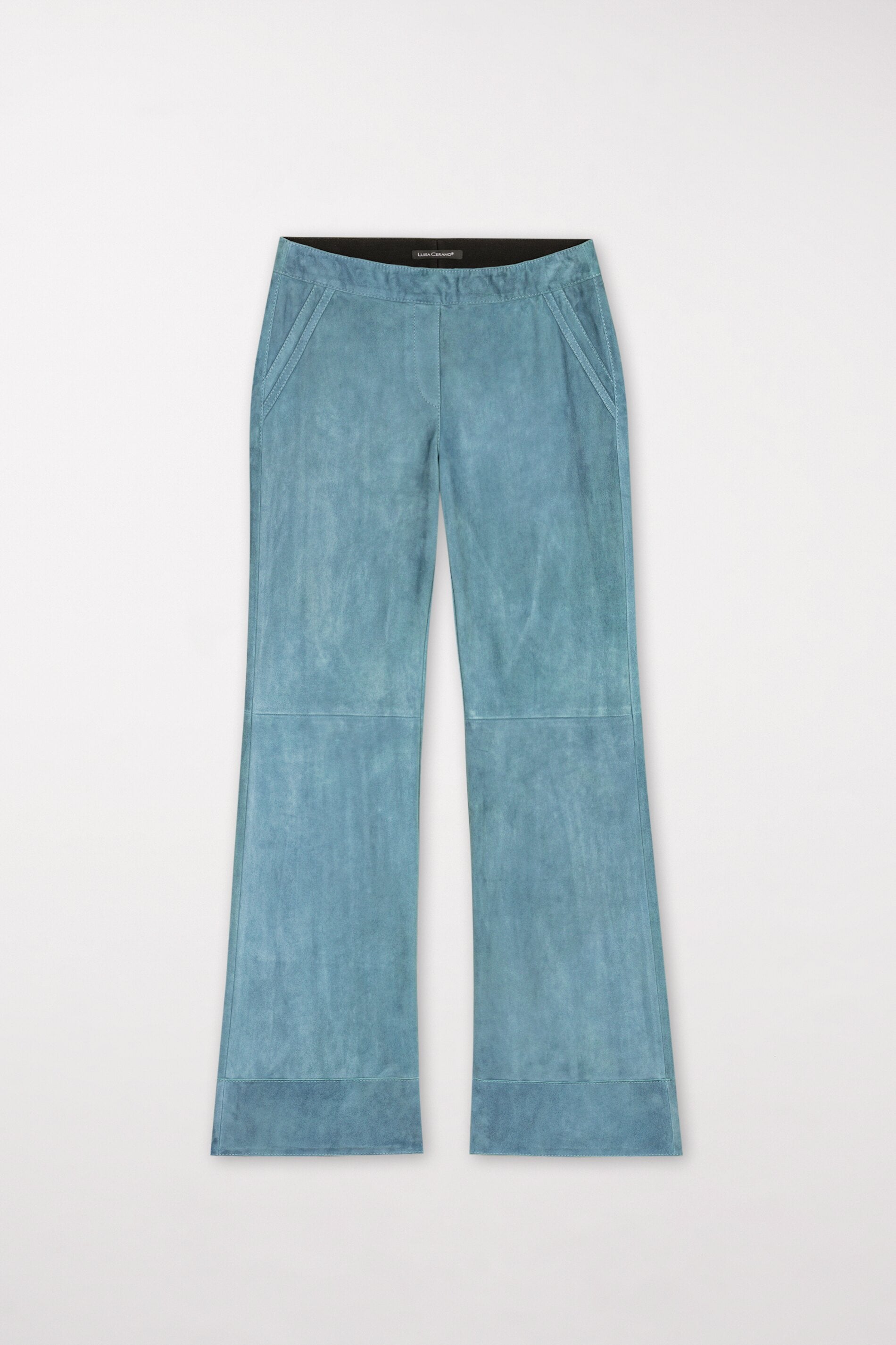 Wideleg-Pants aus Veloursleder - smoky aqua - Standard | Artikel Front