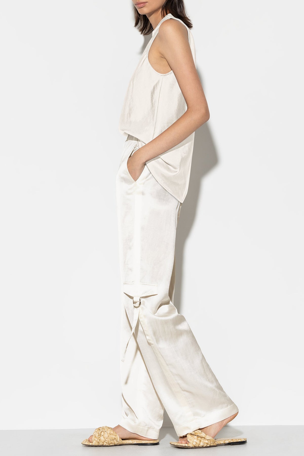Wideleg-Pants aus Leinen-Mix - creme - Standard | Model Seite
