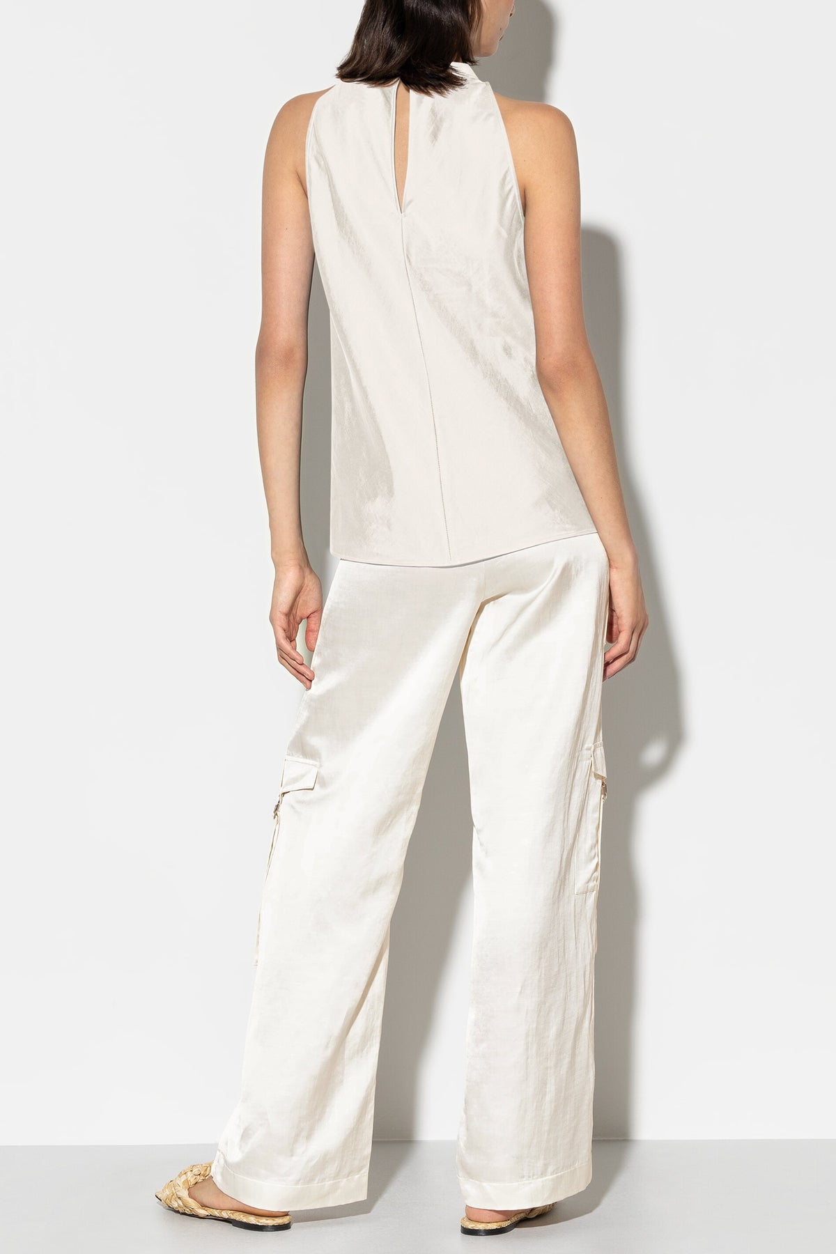 Wideleg-Pants aus Leinen-Mix - creme - Standard | Model Rück