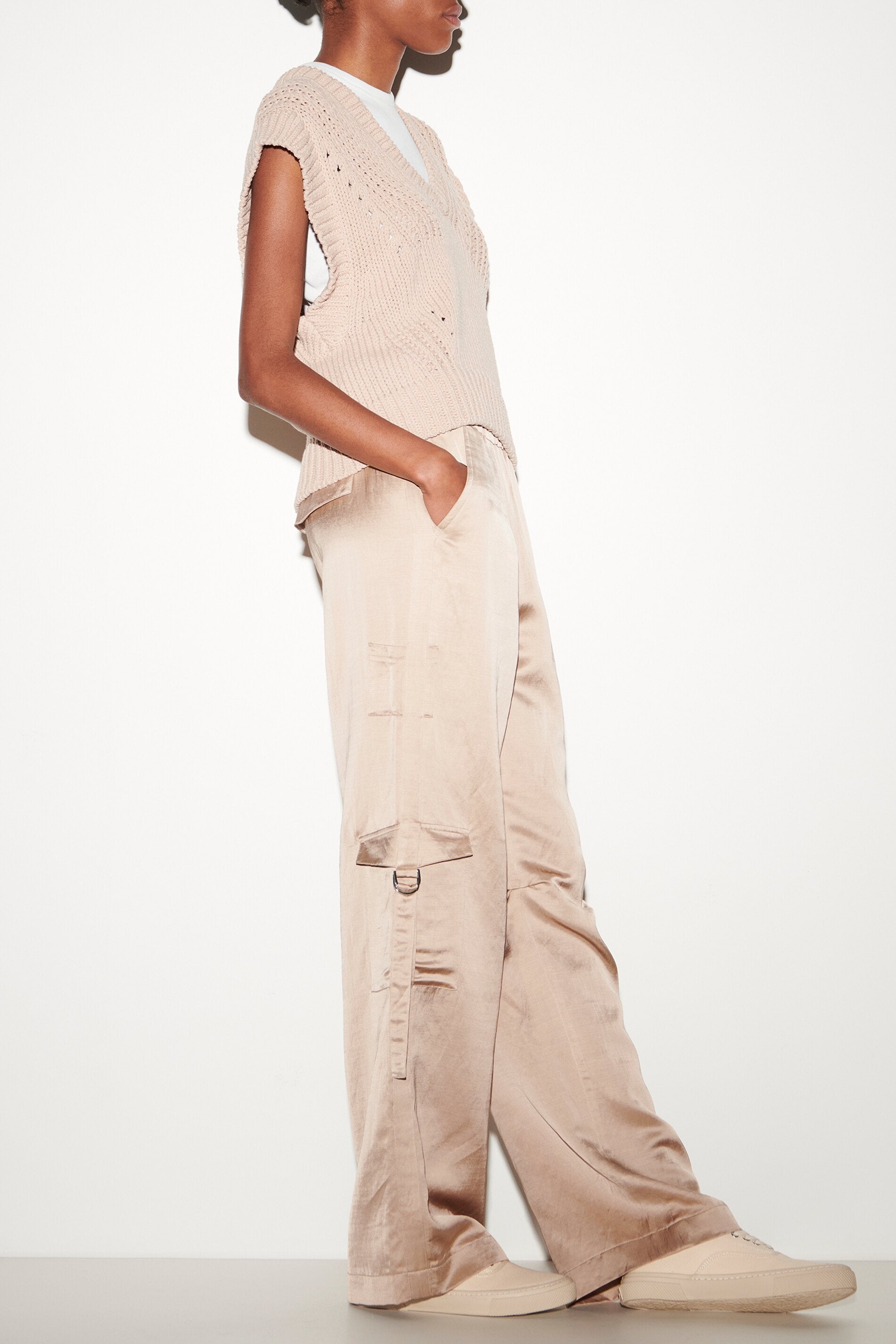 Wideleg-Pants aus Leinen-Mix - cashew - Standard | Model Seite