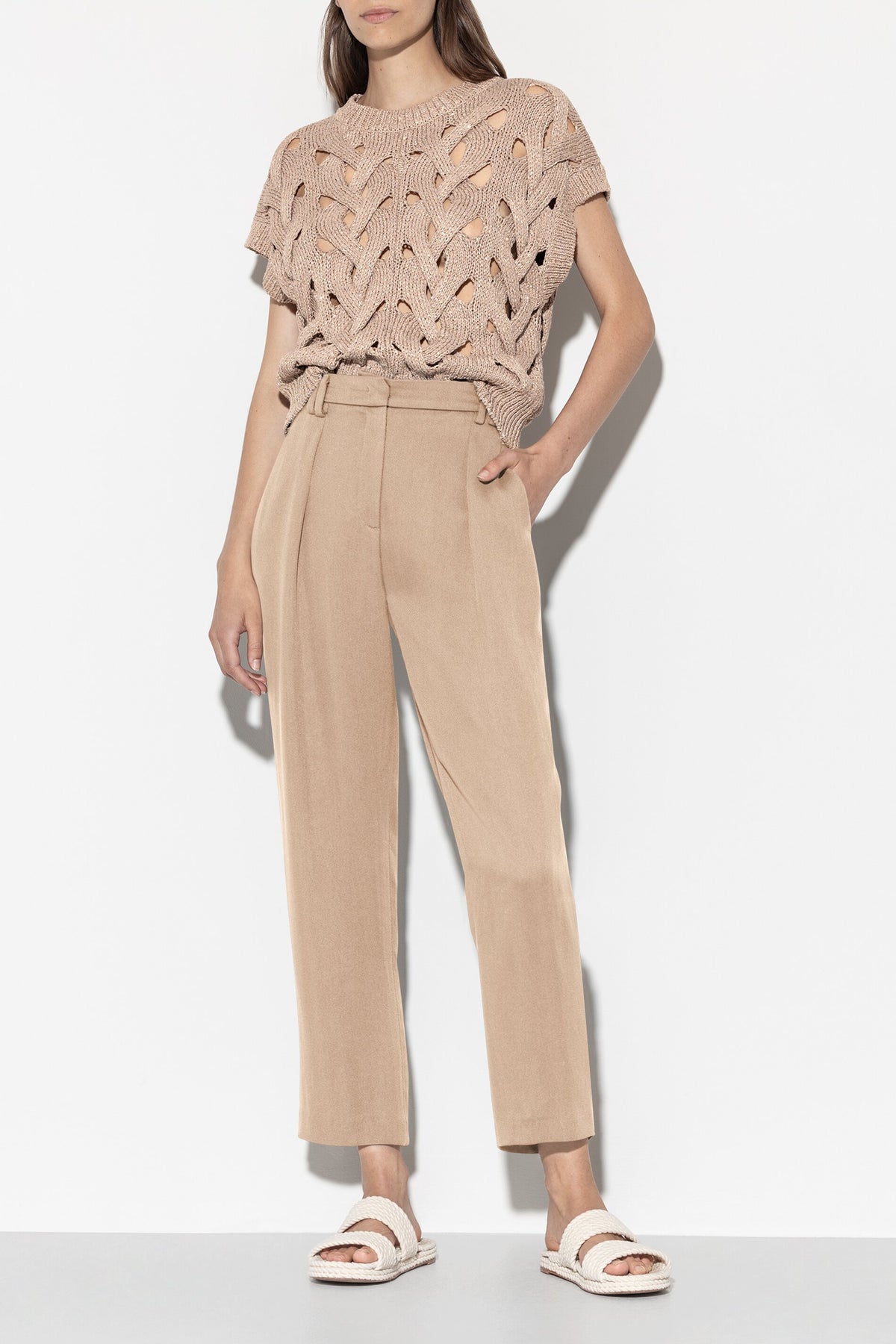 Gabardine-Tapered-Pants - cashew - Standard | Model Front