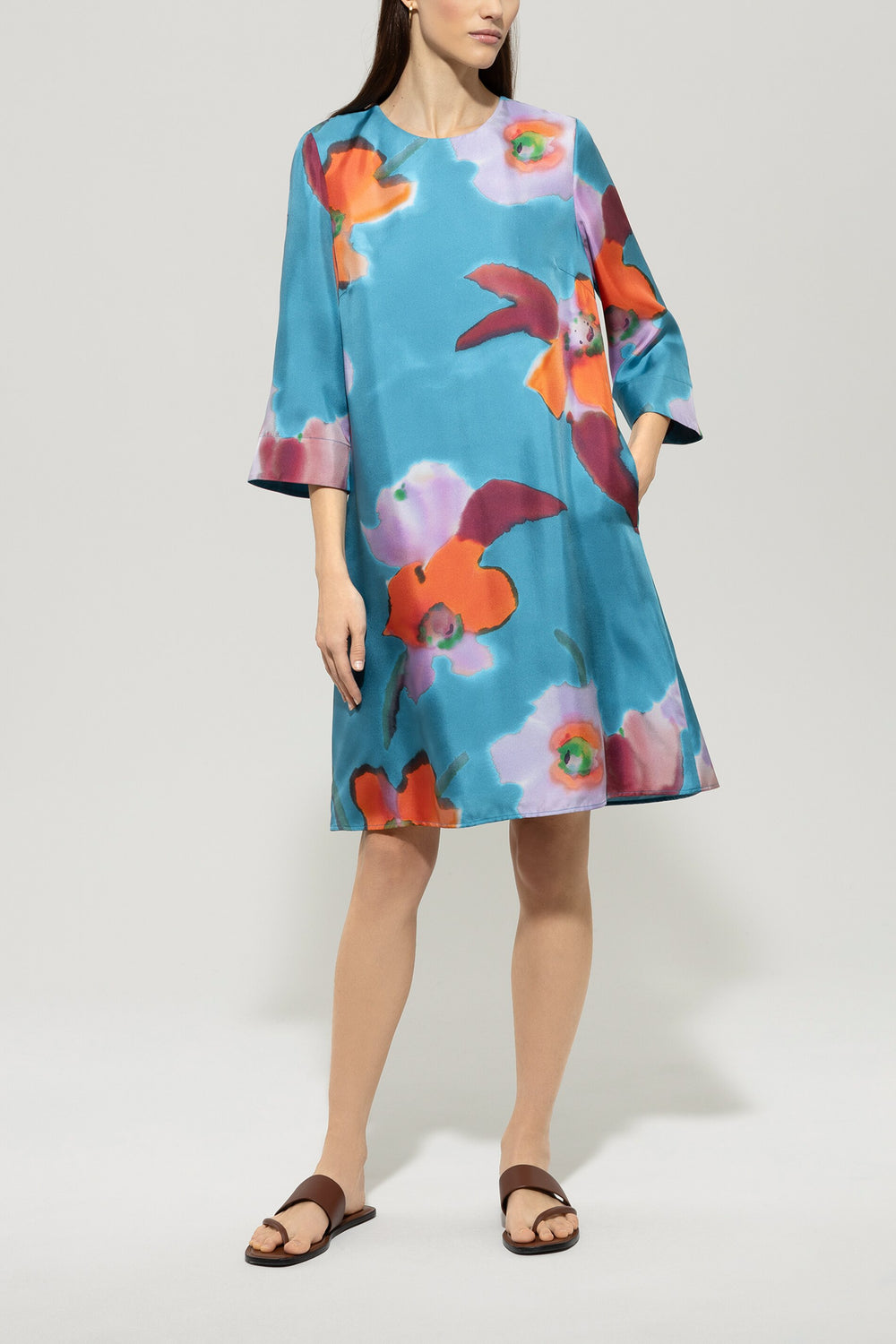 Minikleid mit Hibiskus-Print - multi - lange Version