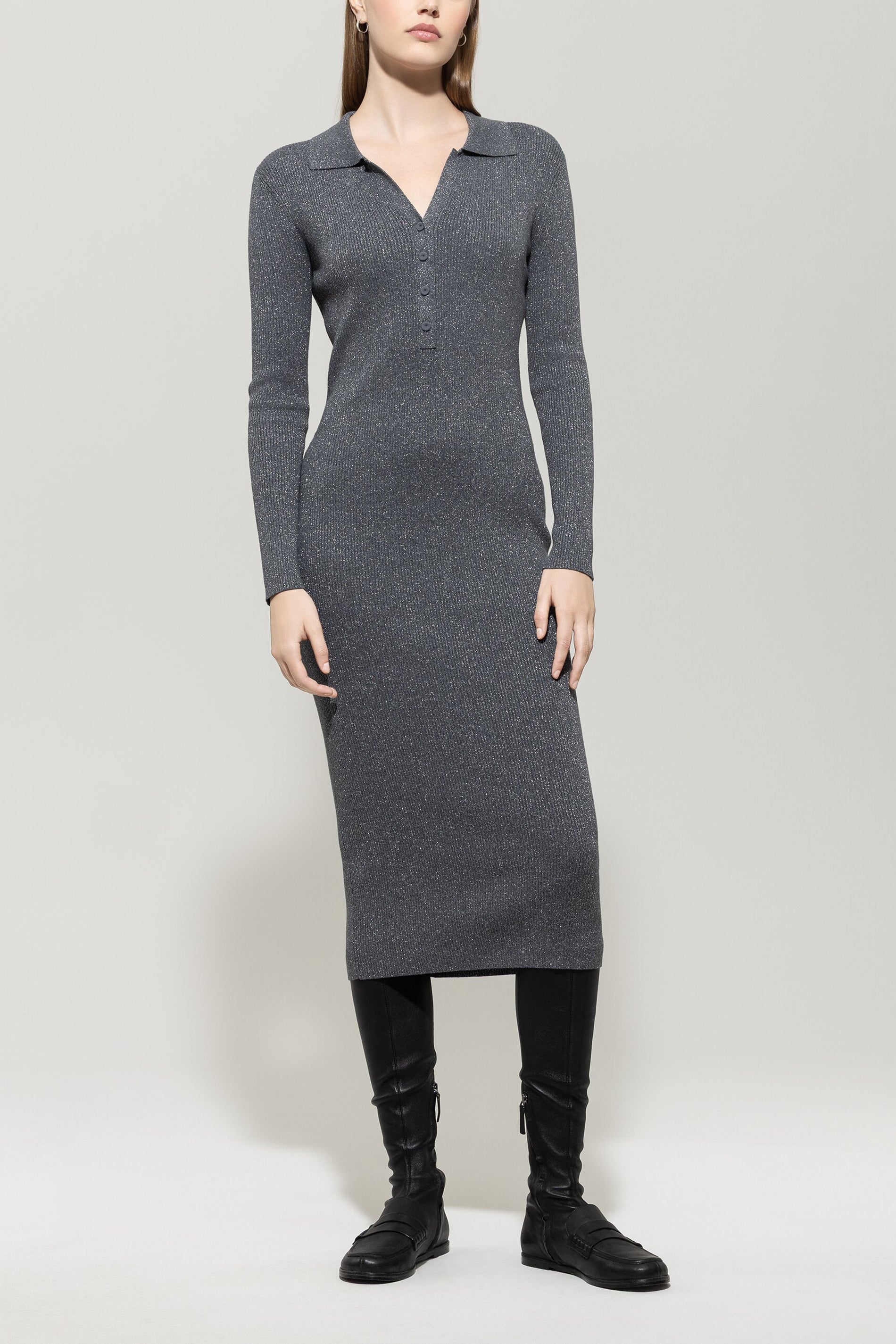 Langarm-Kleid aus Woll-Mix - urban grey - Standard | Model Front