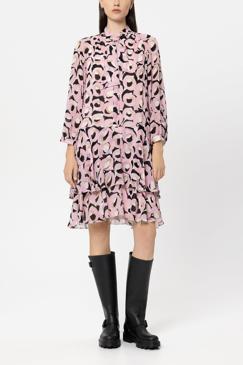 Boho dress with retro print - creamy blush / black - Standard