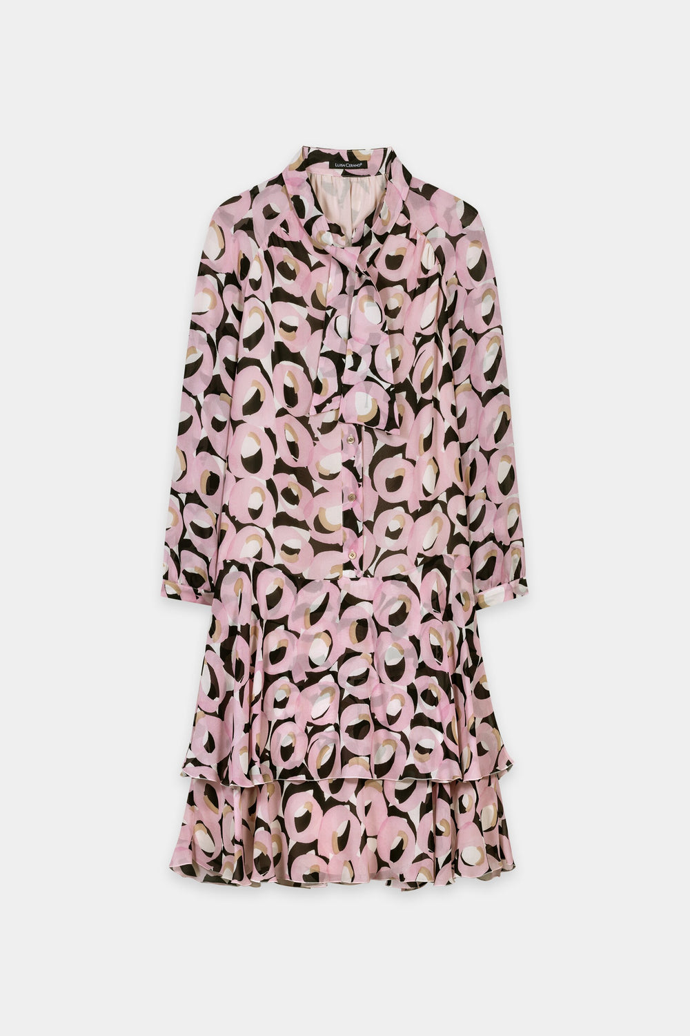 Boho dress with retro print - creamy blush / black - Standard