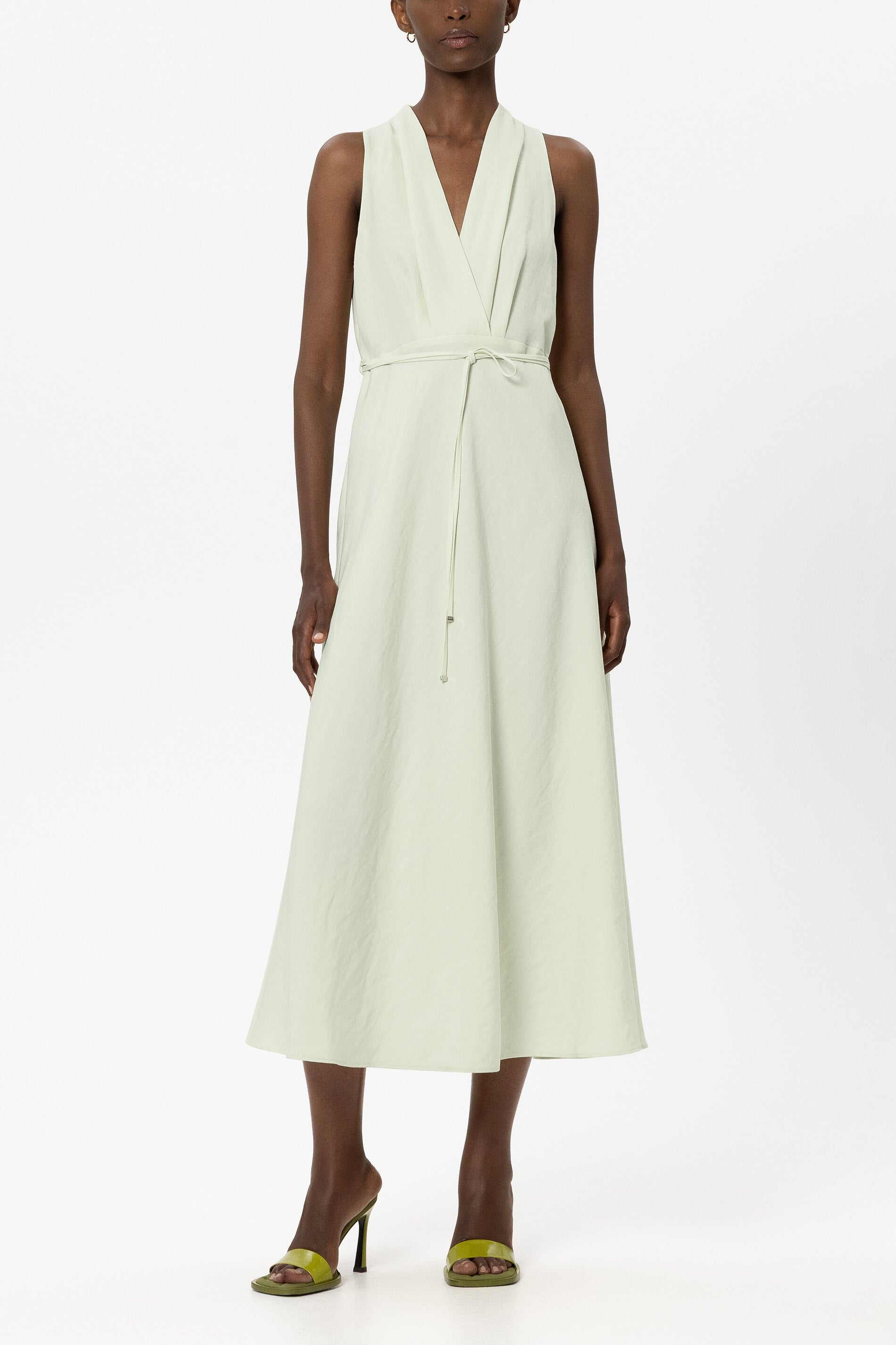 knee length dresses for ladies Antibes Linen Dress Bustier Tie Pistachio main image 1