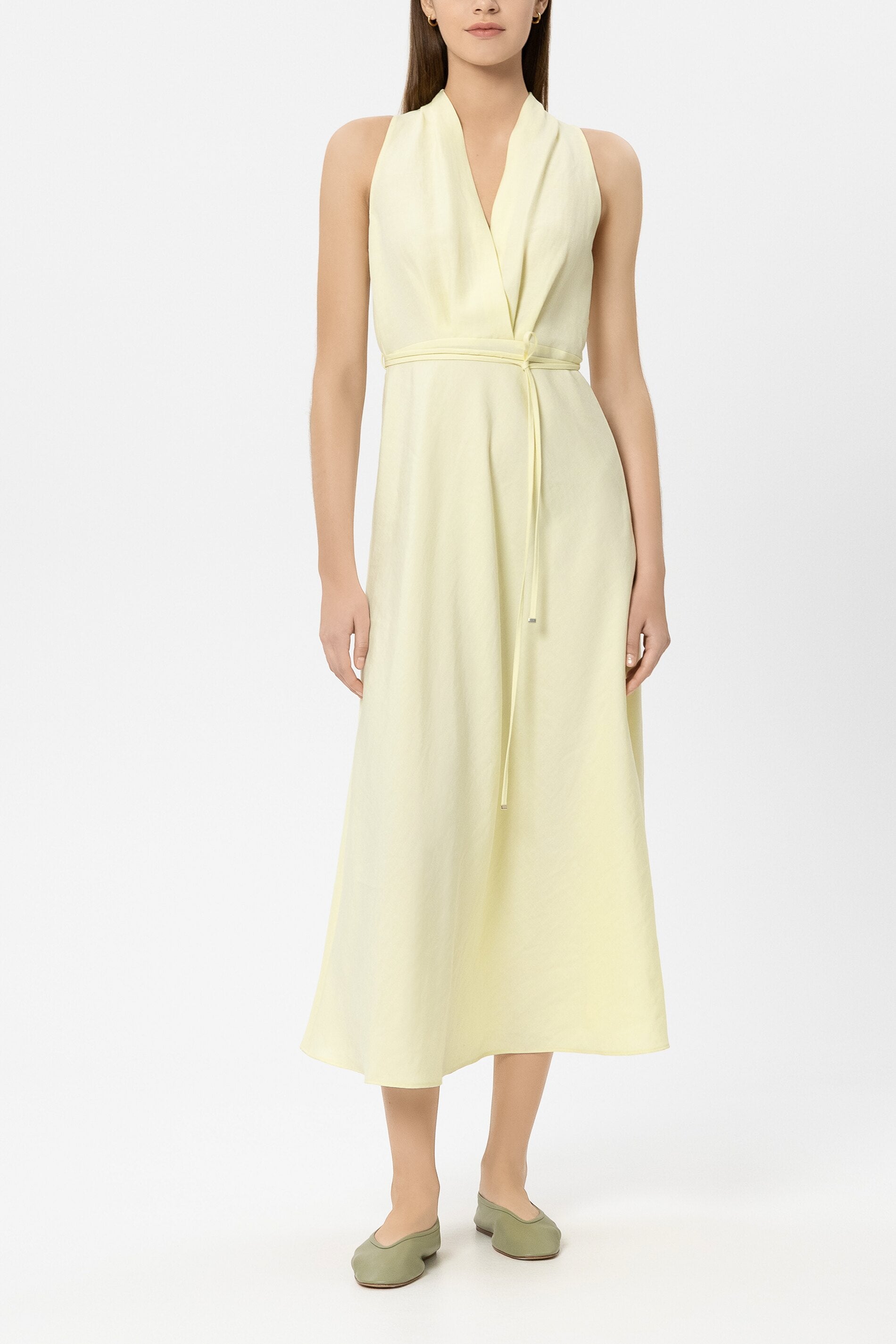 Linen blend midi dress - citron