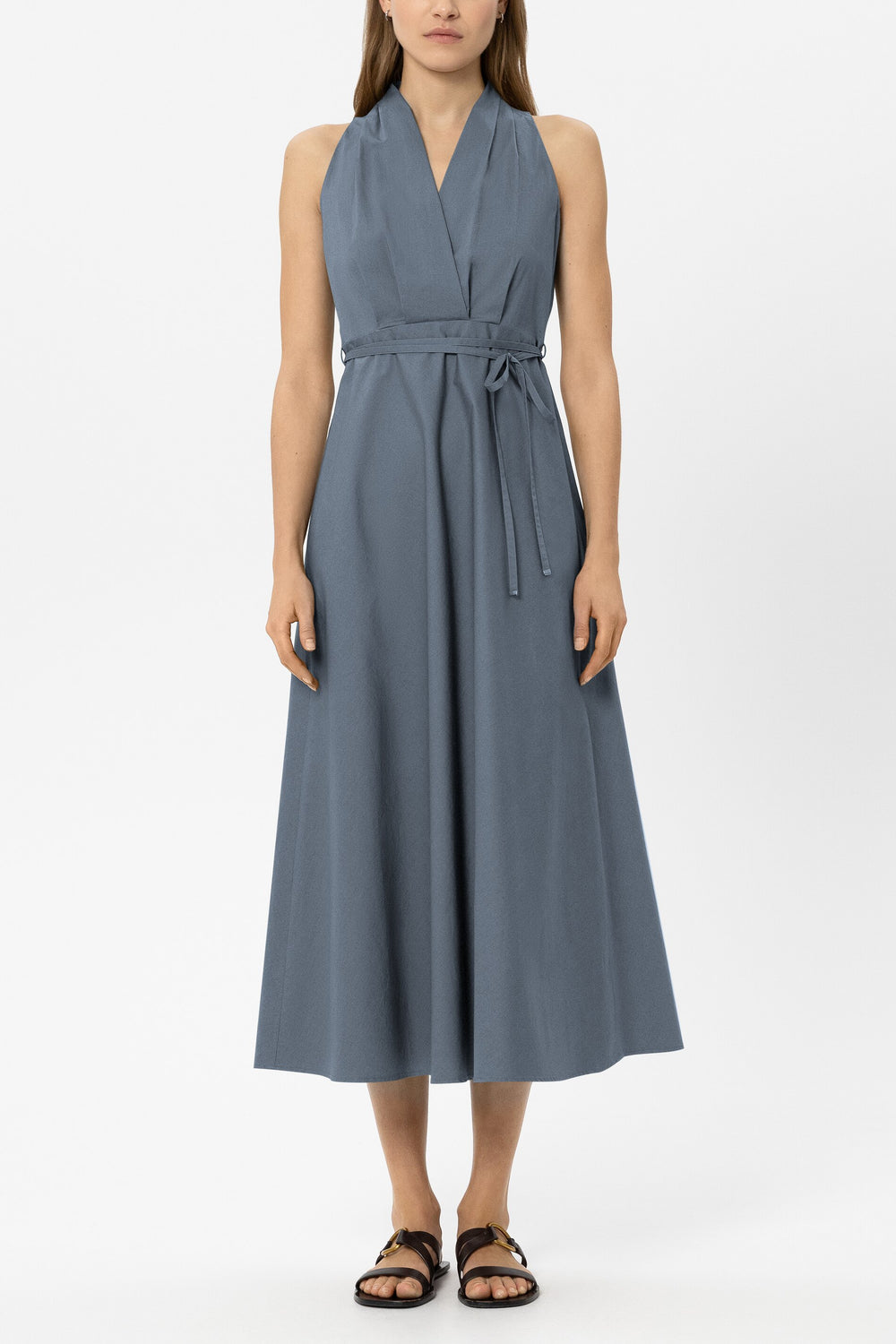 Gabardine halterneck dress - tinted blue - Standard