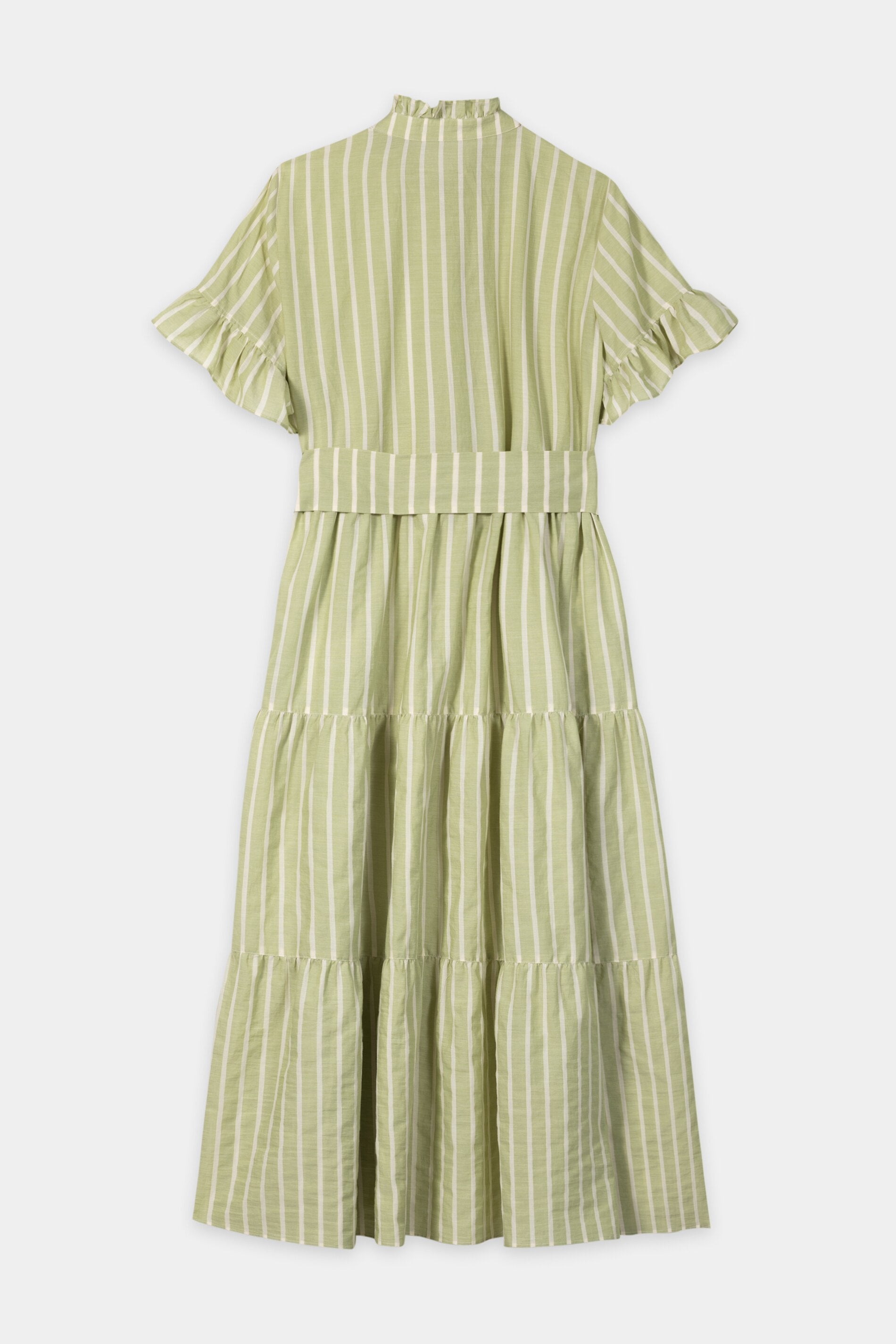 Maxi dress with voile stripe - moss green / milk - Standard