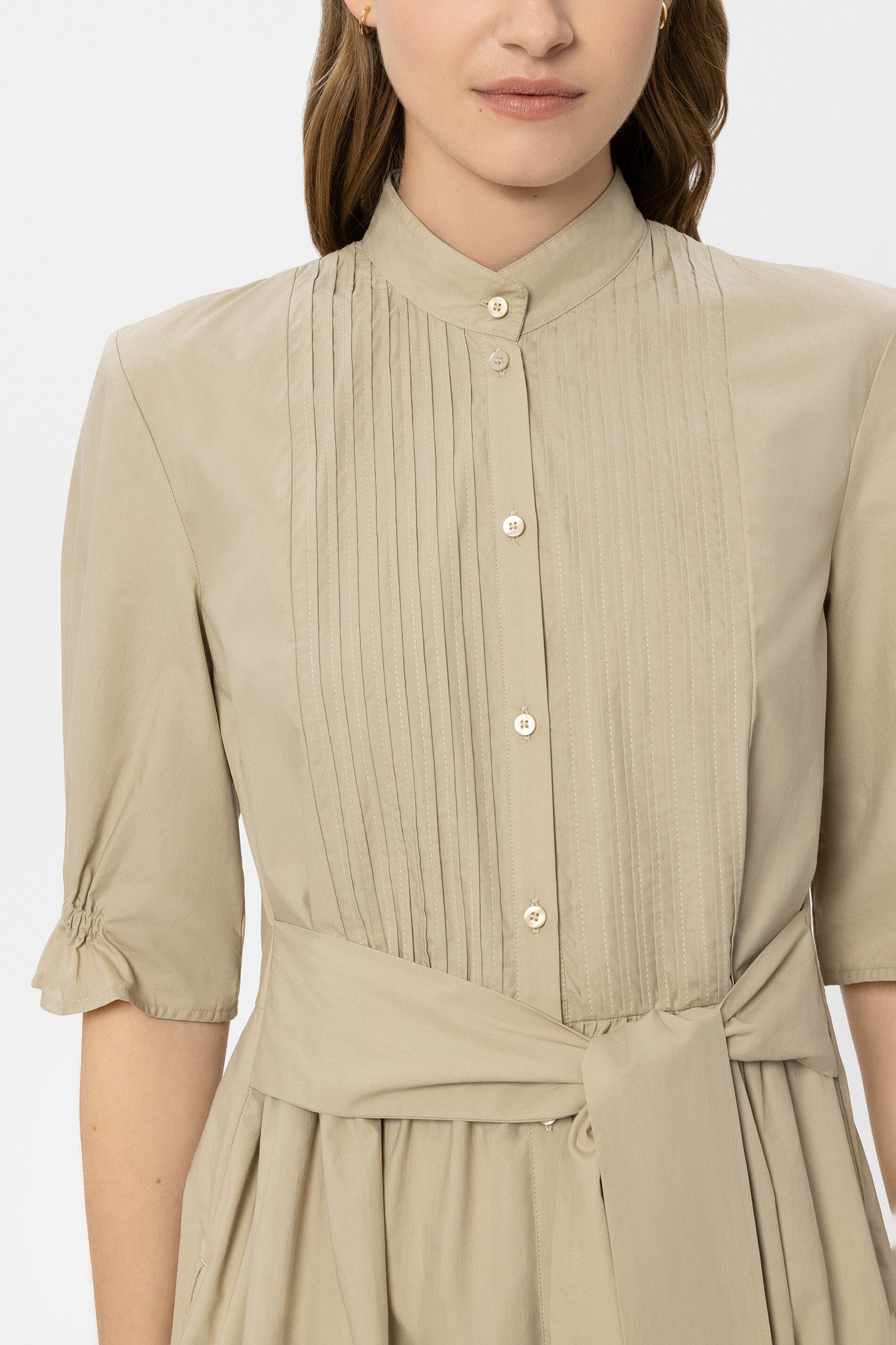 Baumwoll-Hemdblusenkleid - sand - Standard | Model Detail