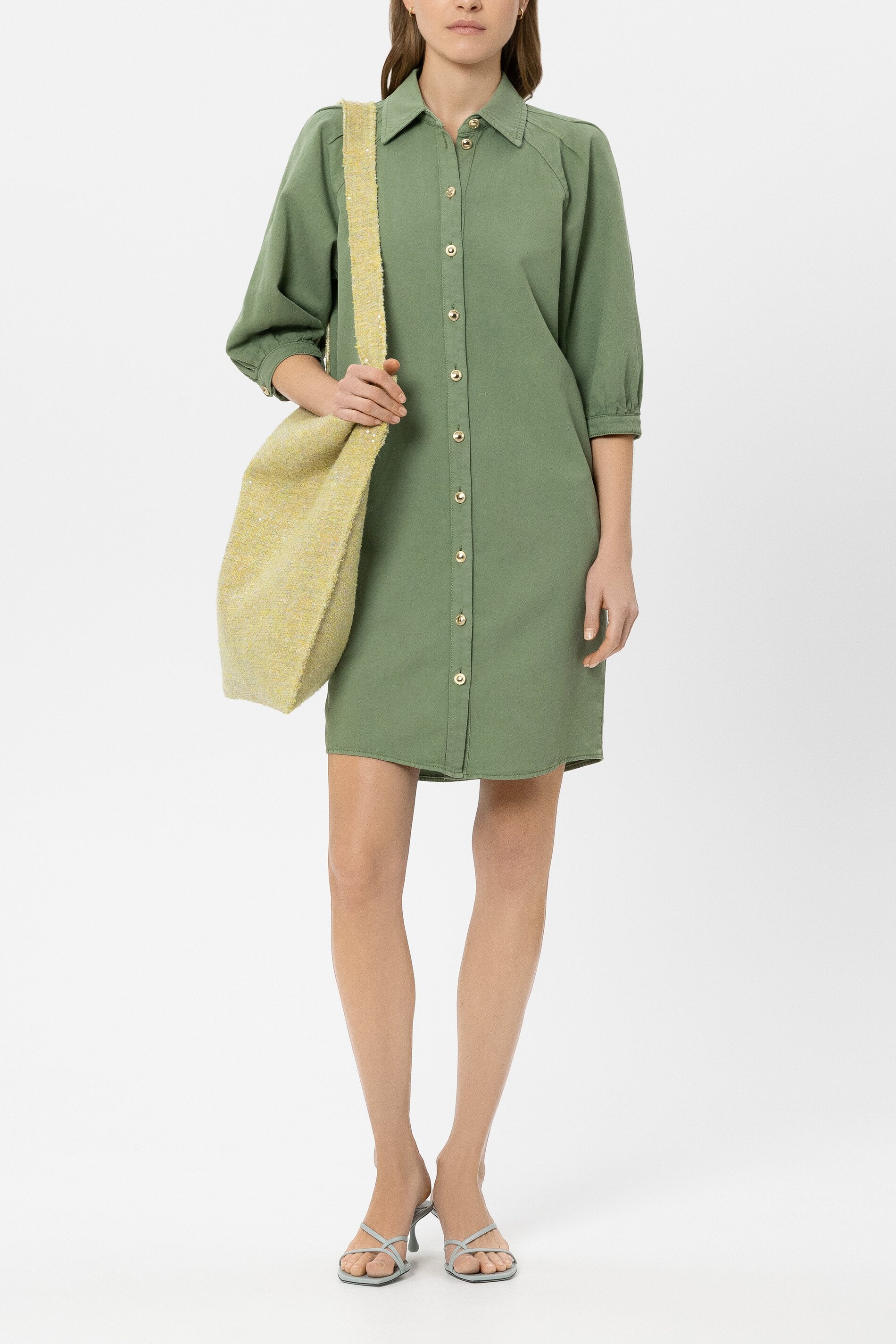 Linen-blend shirt dress - moss green - Standard