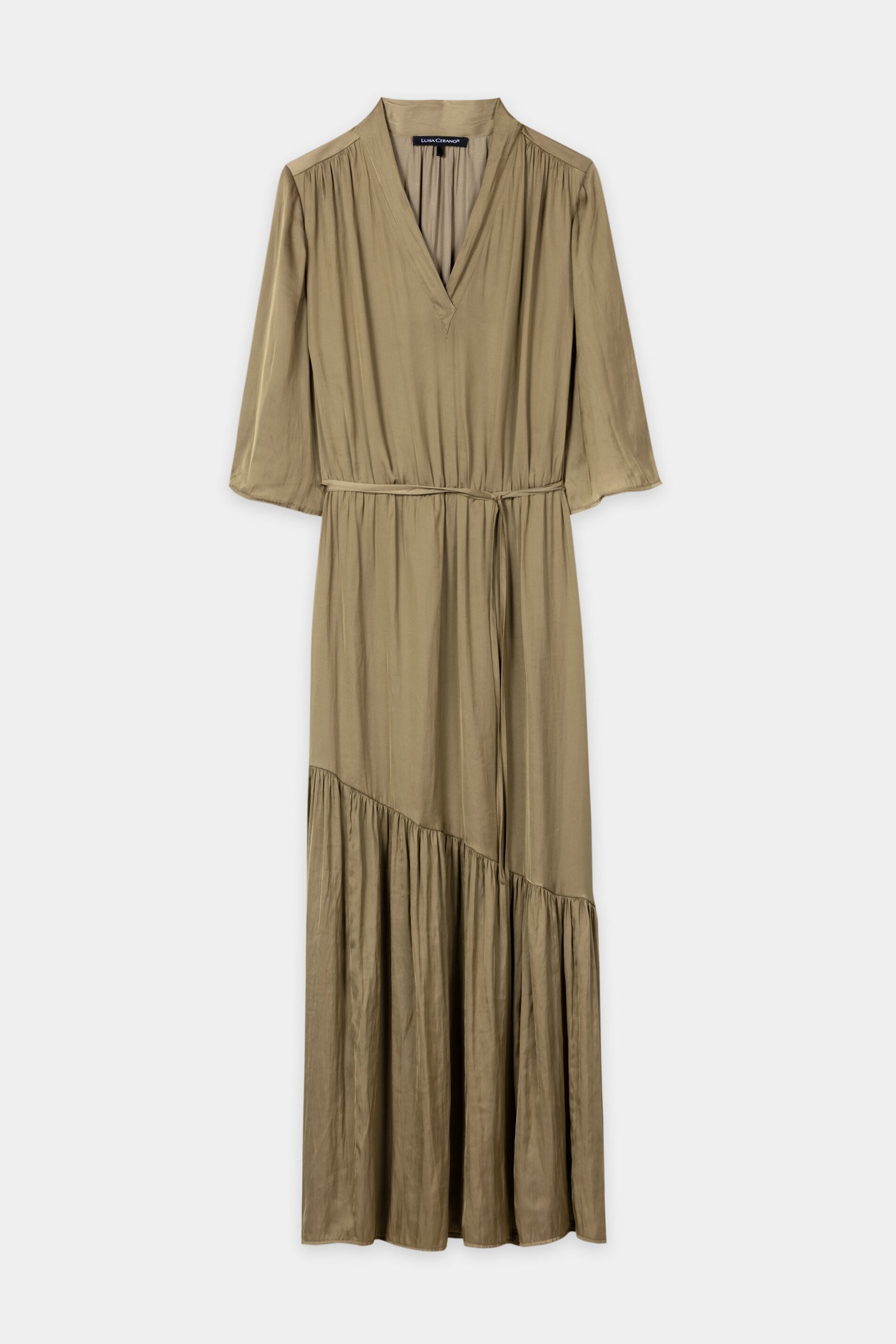 Satin-Kleid mit Saumvolants - salbei - Standard | Artikel Front