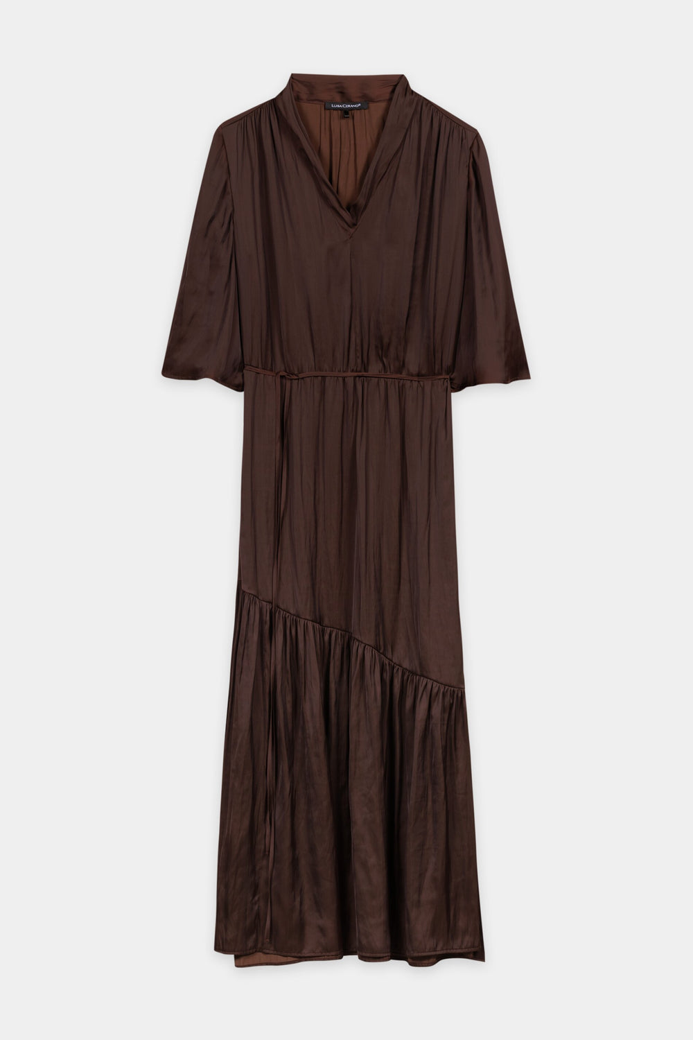 Satin-Kleid mit Saumvolants - marone - Standard