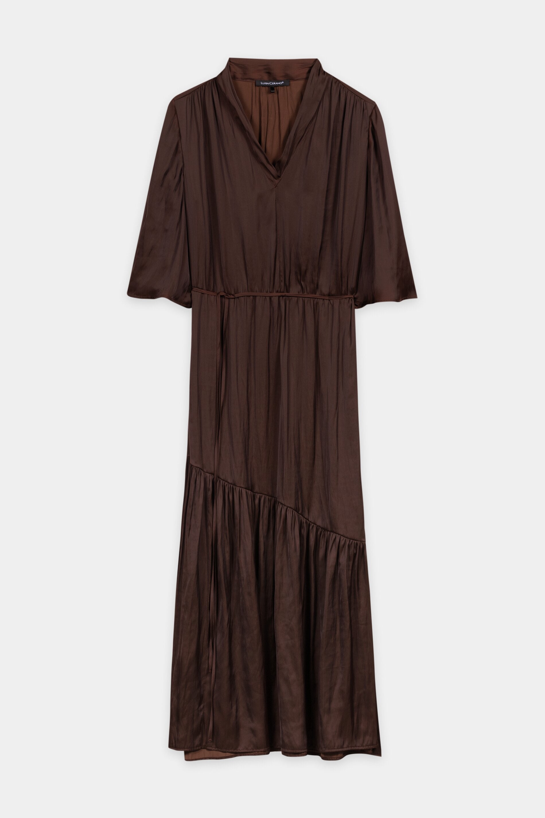 Satin-Kleid mit Saumvolants - marone - Standard | Artikel Front