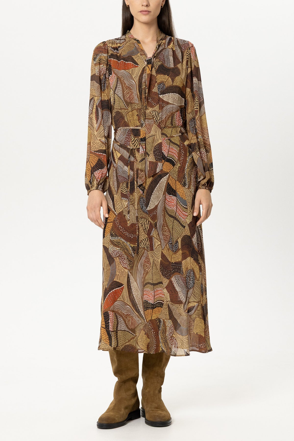 Boho-Kleid mit Ethnic-Print - caramel - Standard | Model Front