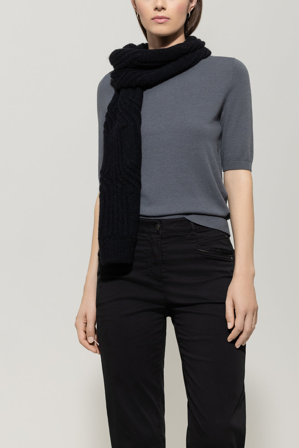 Écharpe avec Cable-Knit - deep black - Standard