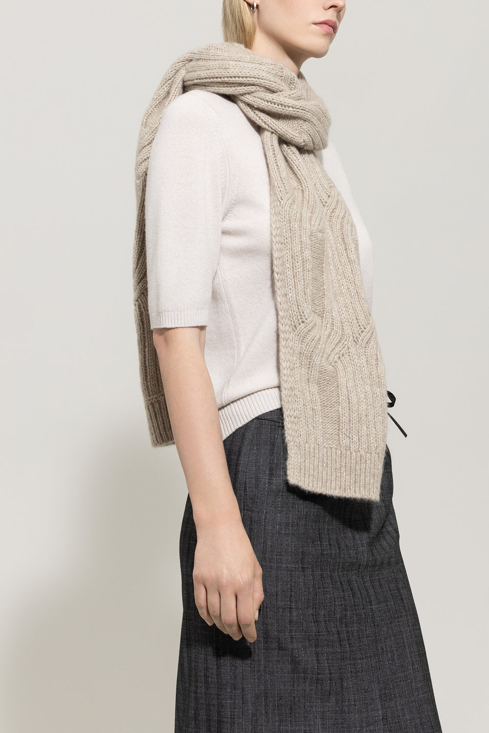 Écharpe avec Cable-Knit - oyster - Standard